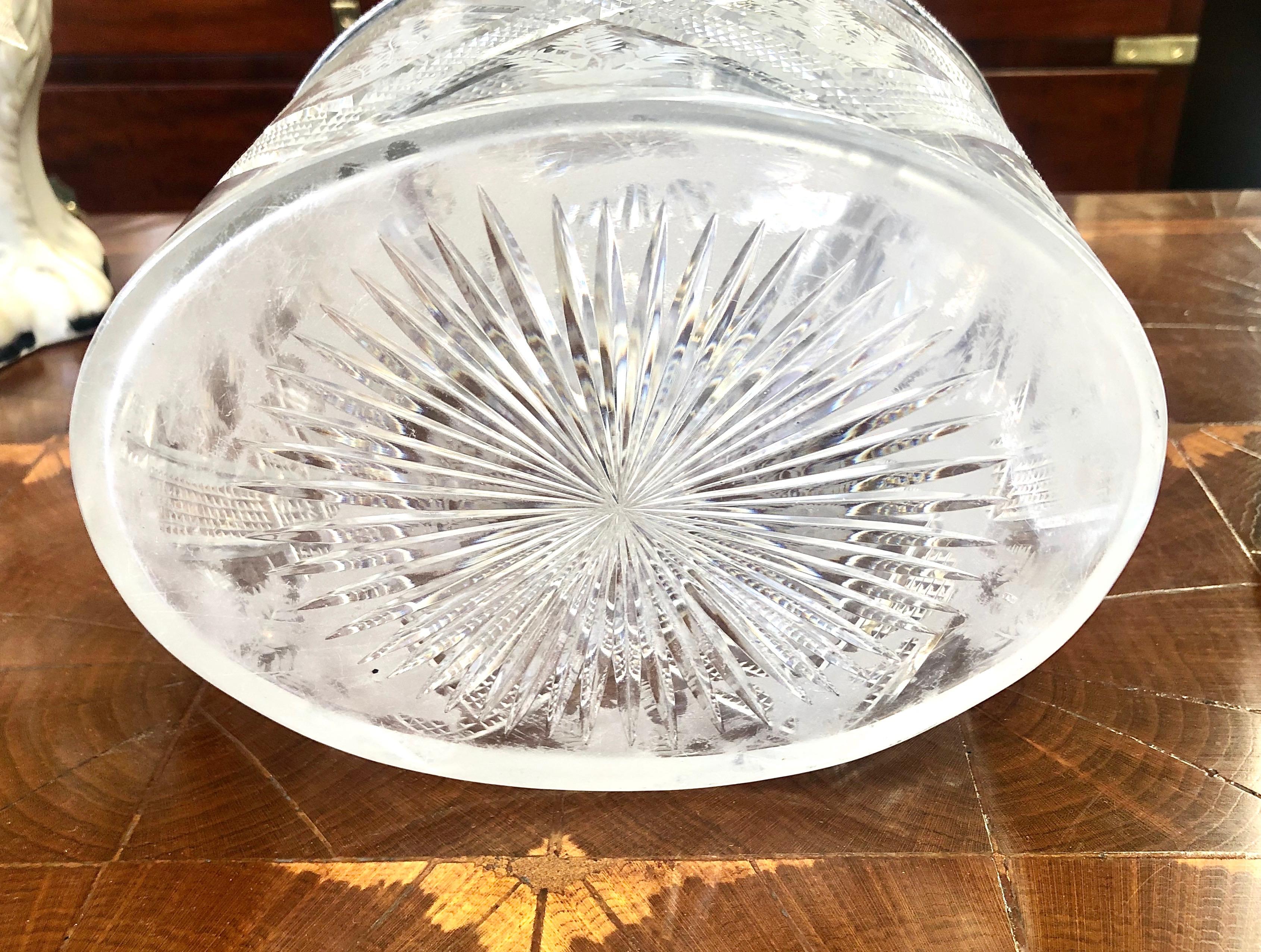 Antique English Sheffield S/P and Hand Cut Crystal Oval Biscuit Box on Stand 11