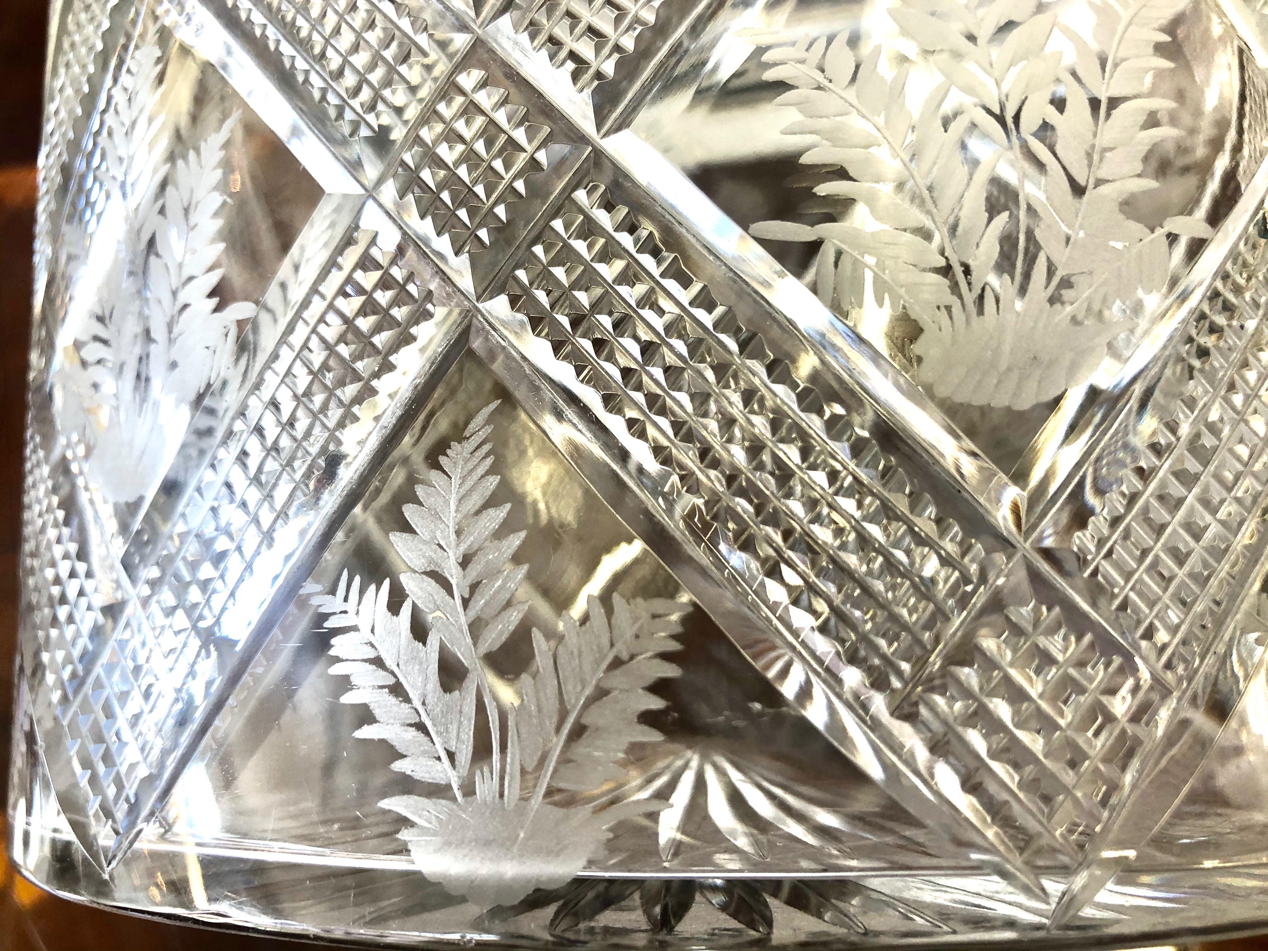 Antique English Sheffield S/P and Hand Cut Crystal Oval Biscuit Box on Stand 3