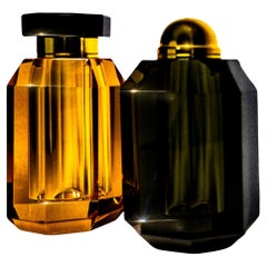 Salières en cristal taillé à la main Ambrosià (ensemble salière-poivrière : transparent et doré)