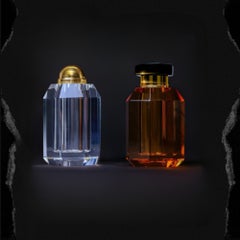 Salières en cristal taillé à la main Ambrosià (ensemble salière-poivrière : transparent et doré)