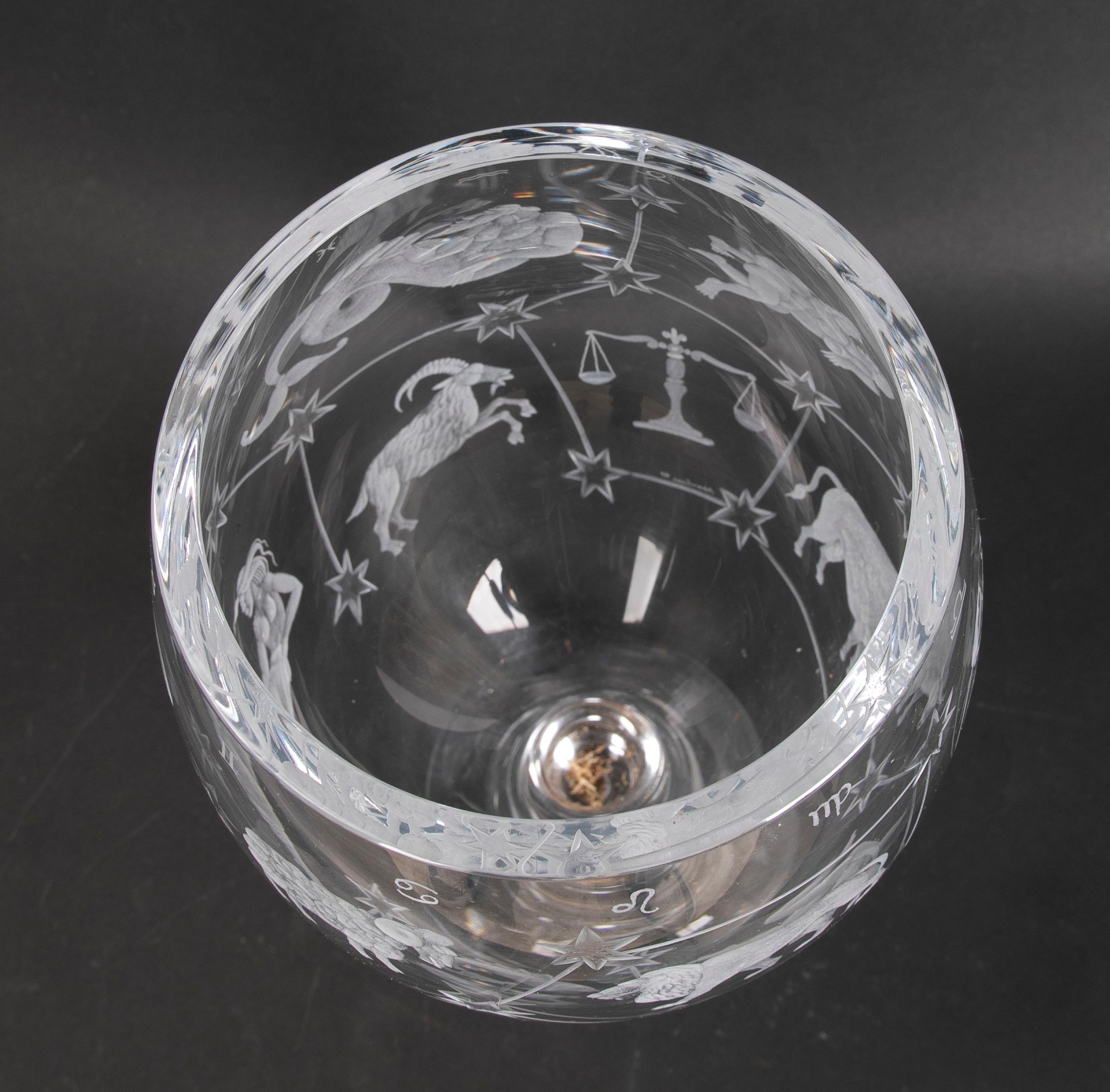 Hand-Cut Crystal Vase from the House of Mottl with Horoscope Scenes For Sale 2