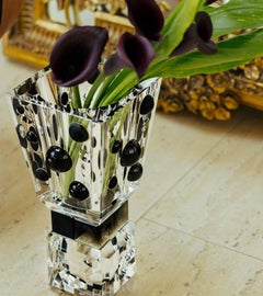 Hand Cut Ellipses Modern Crystal Vase:  Arcaico Handcrafted Crystal Flower Vase
