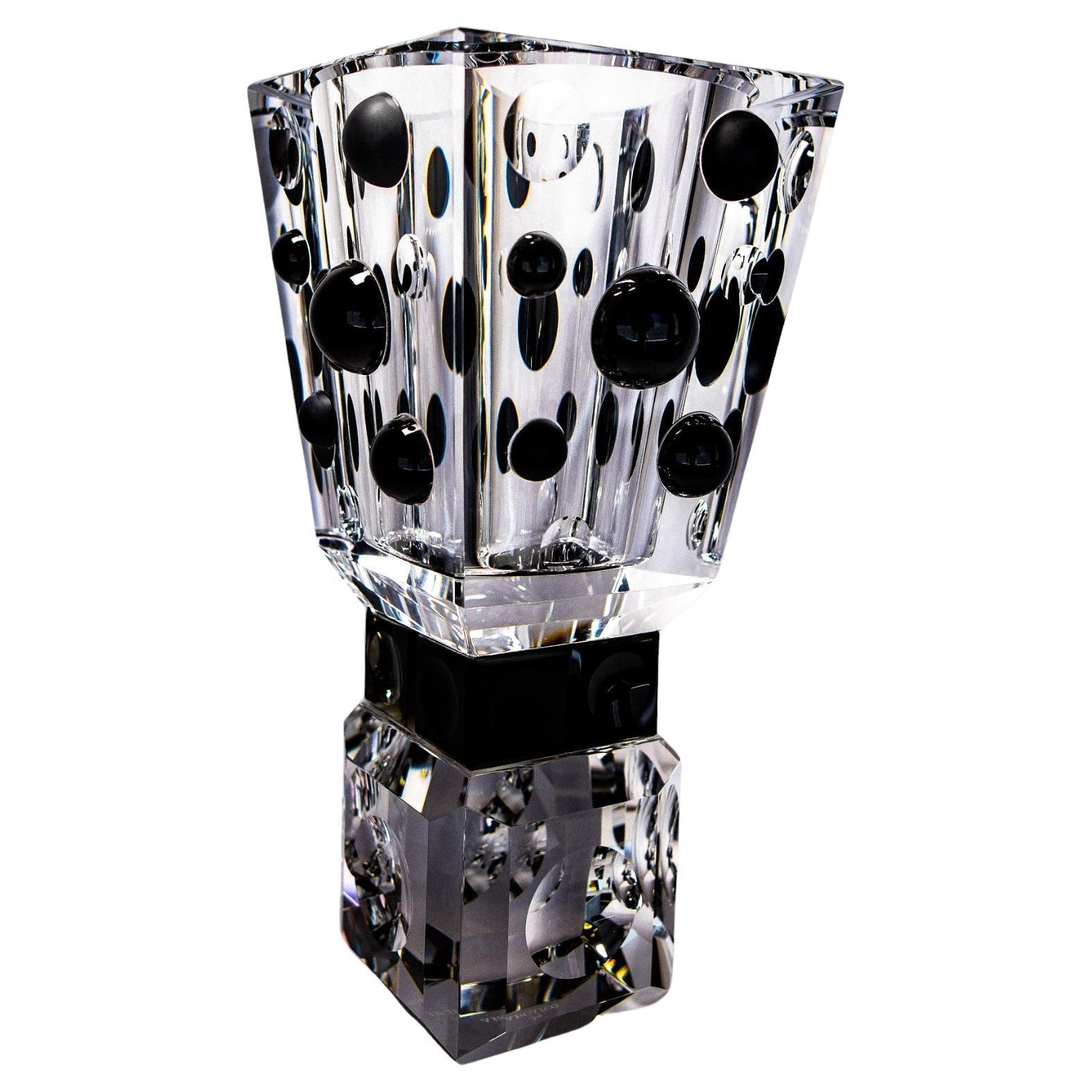 Hand Cut Ellipses Modern Crystal Vase:  Art-Deco Handcrafted Crystal Flower Vase For Sale