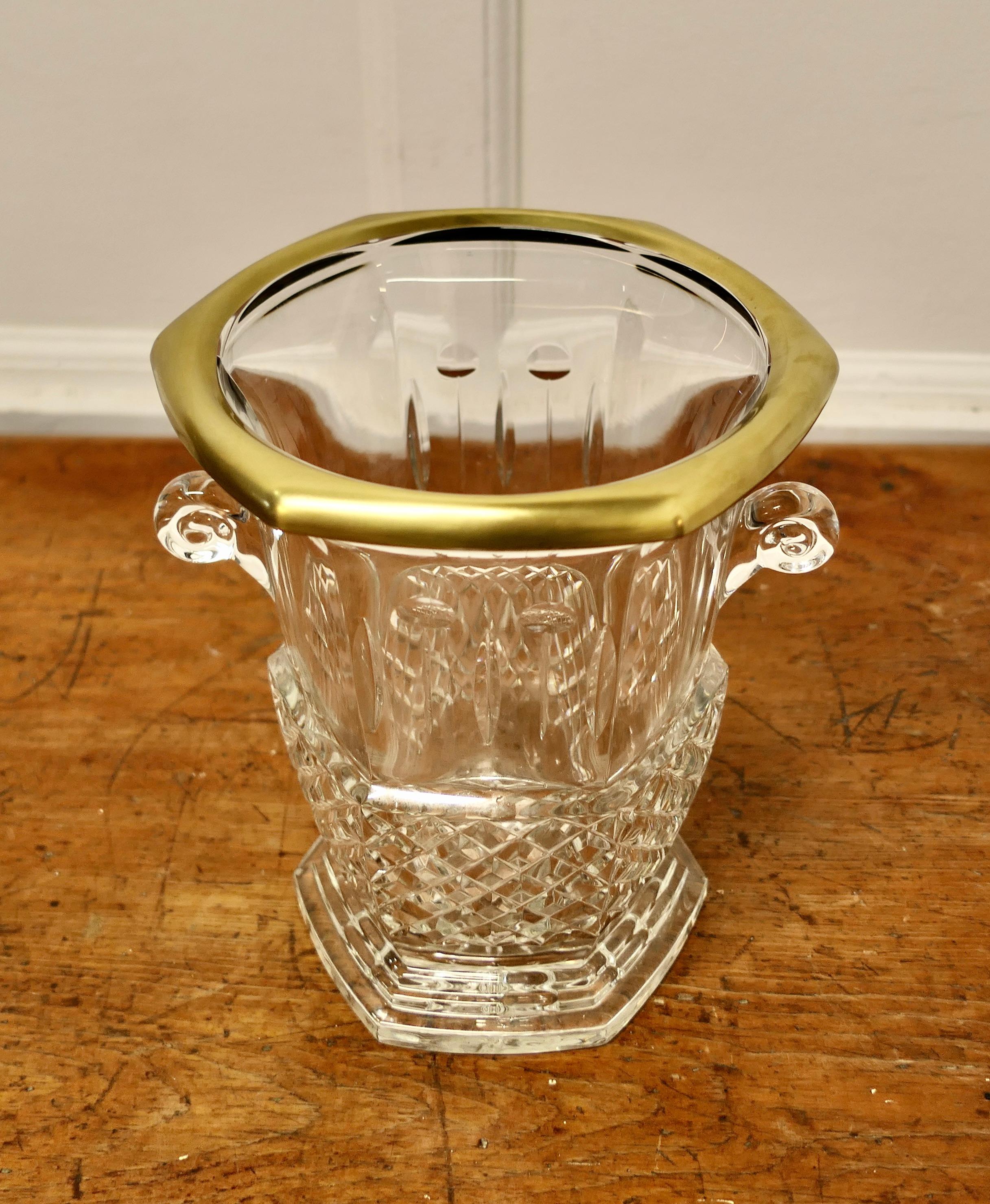 Hand Cut French Art Deco Crystal Wine Cooler with Gilded Top Rim  c In Good Condition For Sale In Chillerton, Isle of Wight