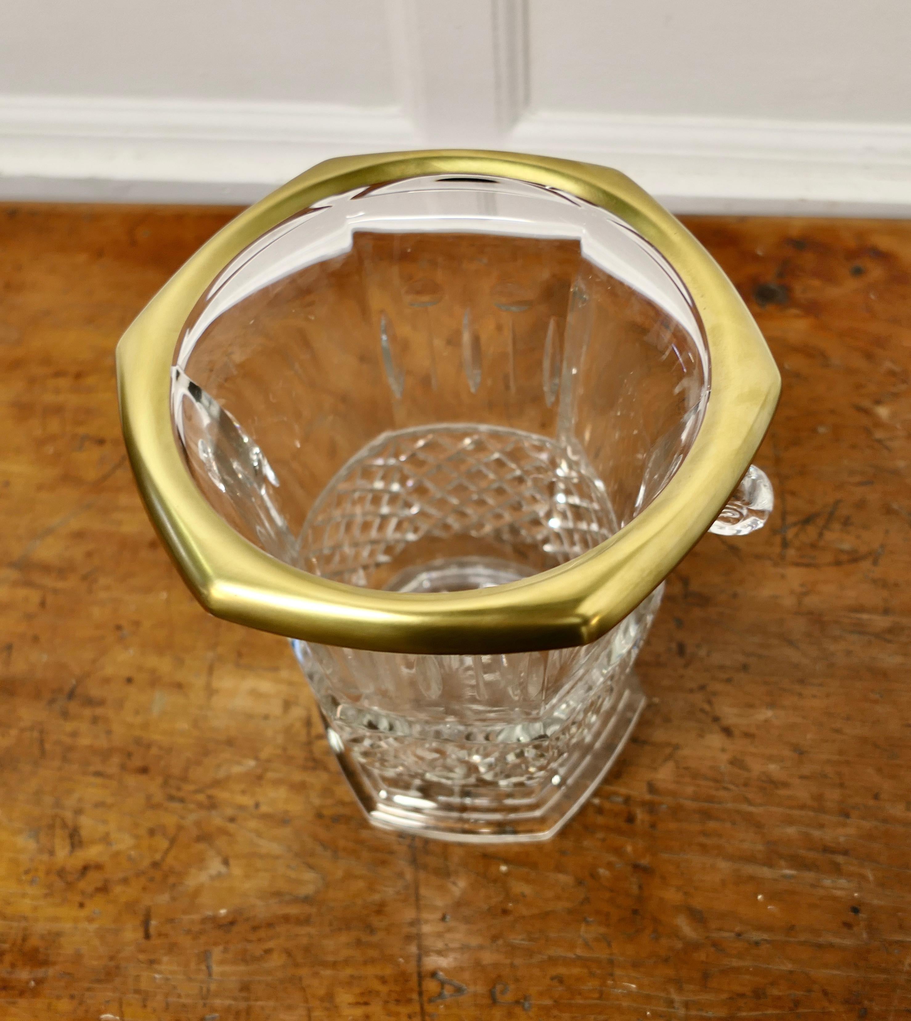 Early 20th Century Hand Cut French Art Deco Crystal Wine Cooler with Gilded Top Rim  c For Sale