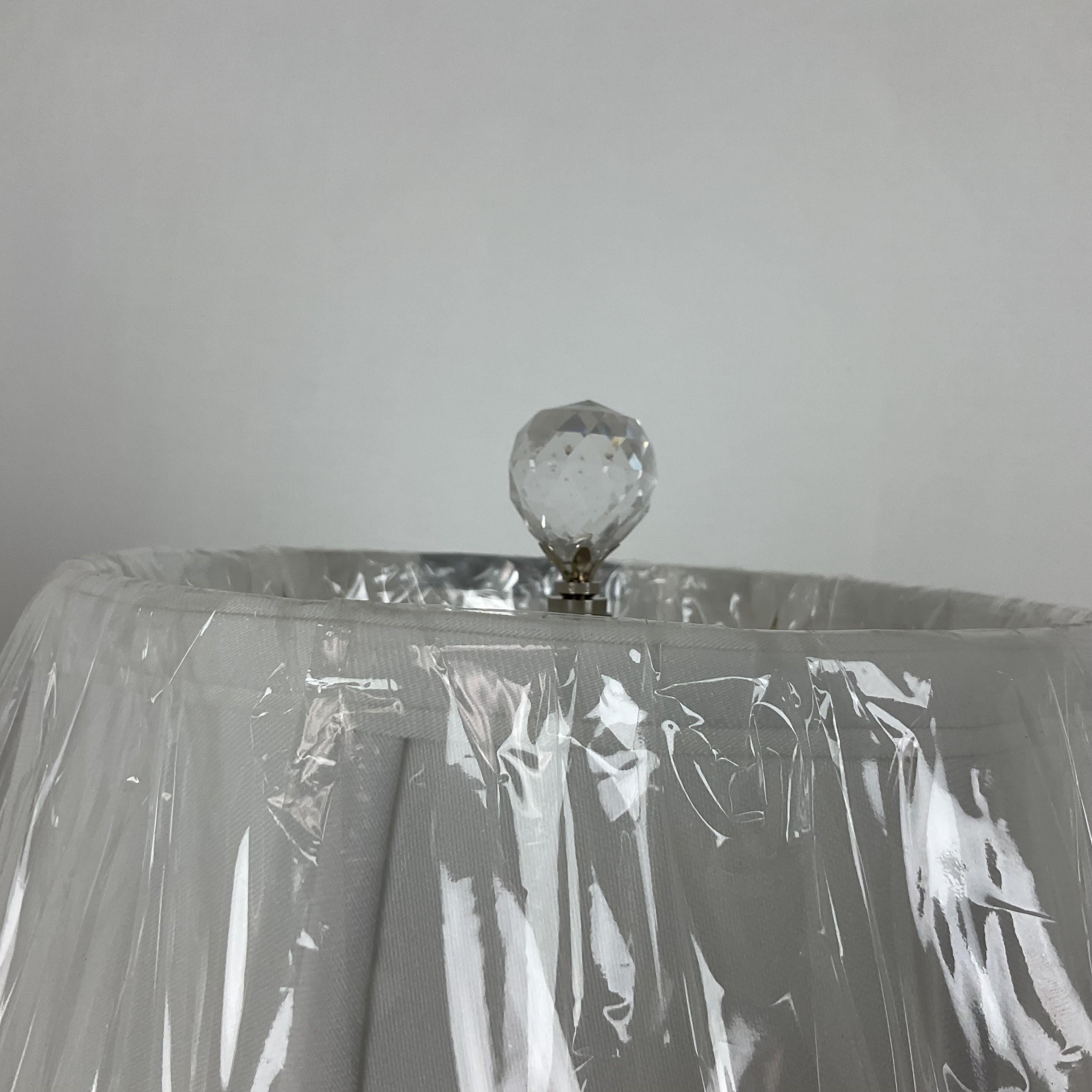 Czech Hand Cut Full Lead Crystal Lamp Pair with Shades For Sale