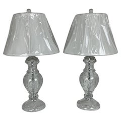 Hand Cut Full Lead Crystal Lamp Pair with Shades