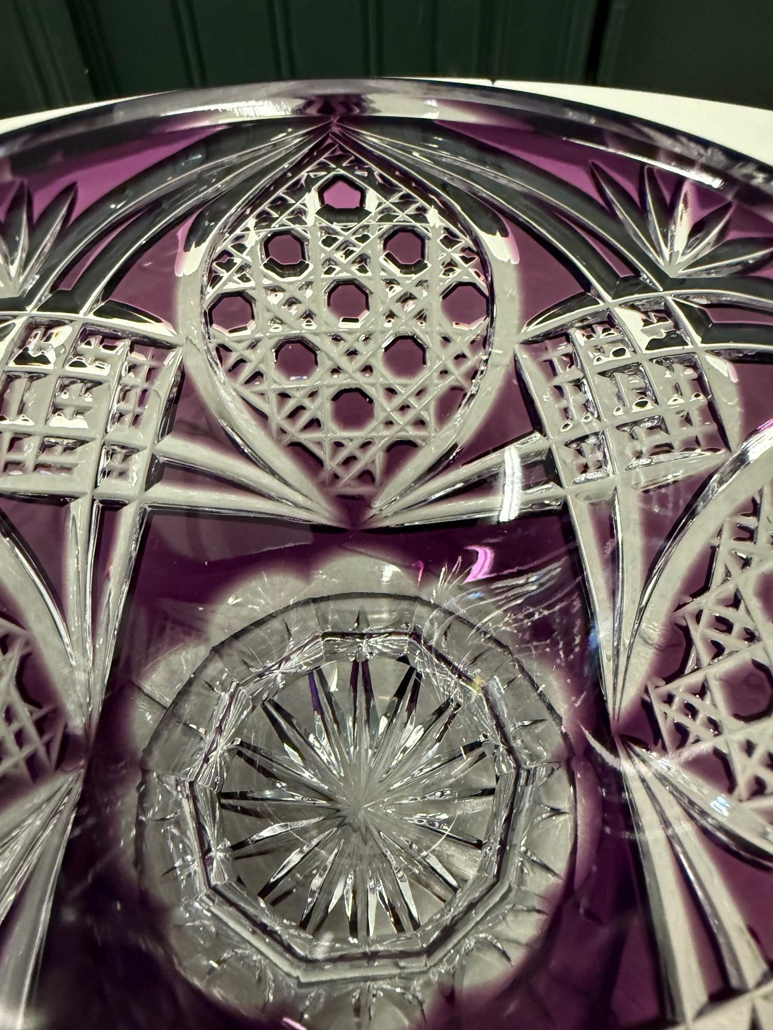 Hand Cut Lead Crystal Candy Dish with Cover by Caesar Crystal Bohemiae Co. For Sale 6