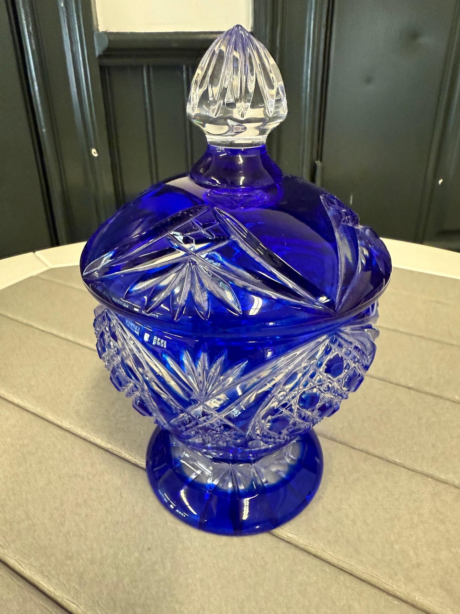 Czech Hand Cut Lead Crystal Candy Dish with Cover by Caesar Crystal Bohemiae Co. For Sale