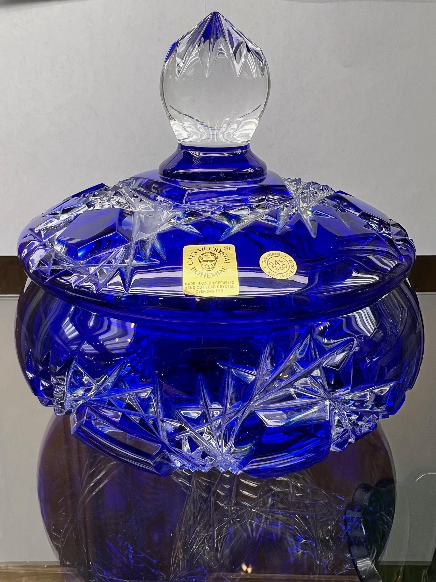 Hand Cut Lead Crystal Candy Dish with Cover by Caesar Crystal Bohemiae Co. 1