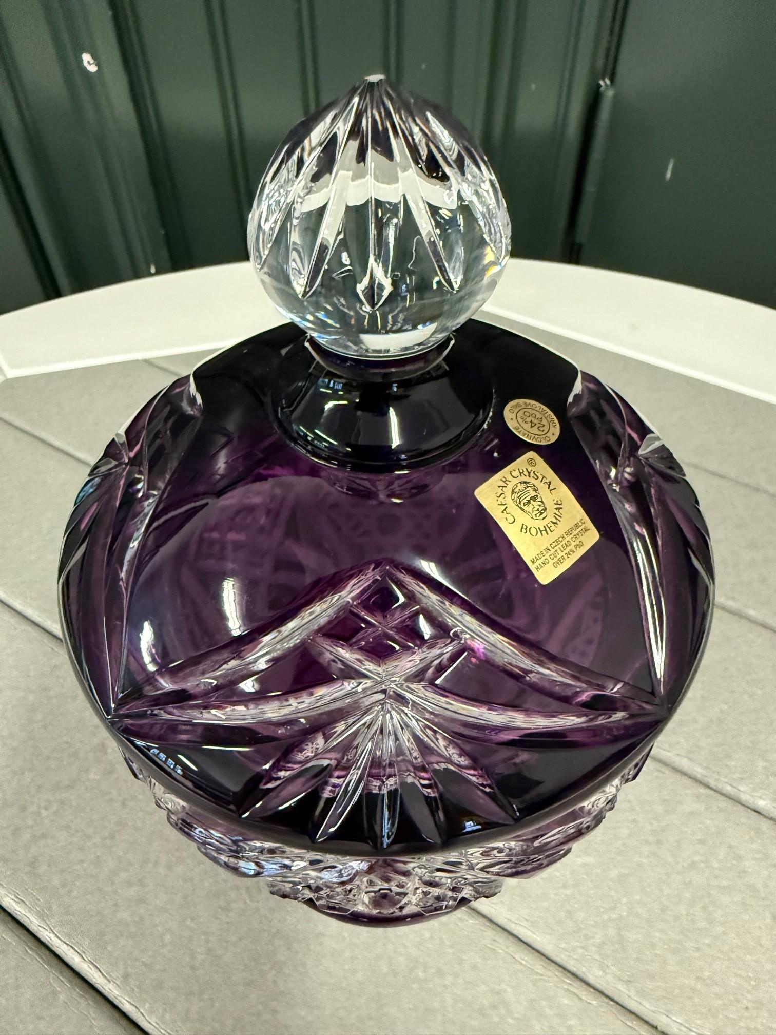 Hand Cut Lead Crystal Candy Dish with Cover by Caesar Crystal Bohemiae Co. For Sale 1