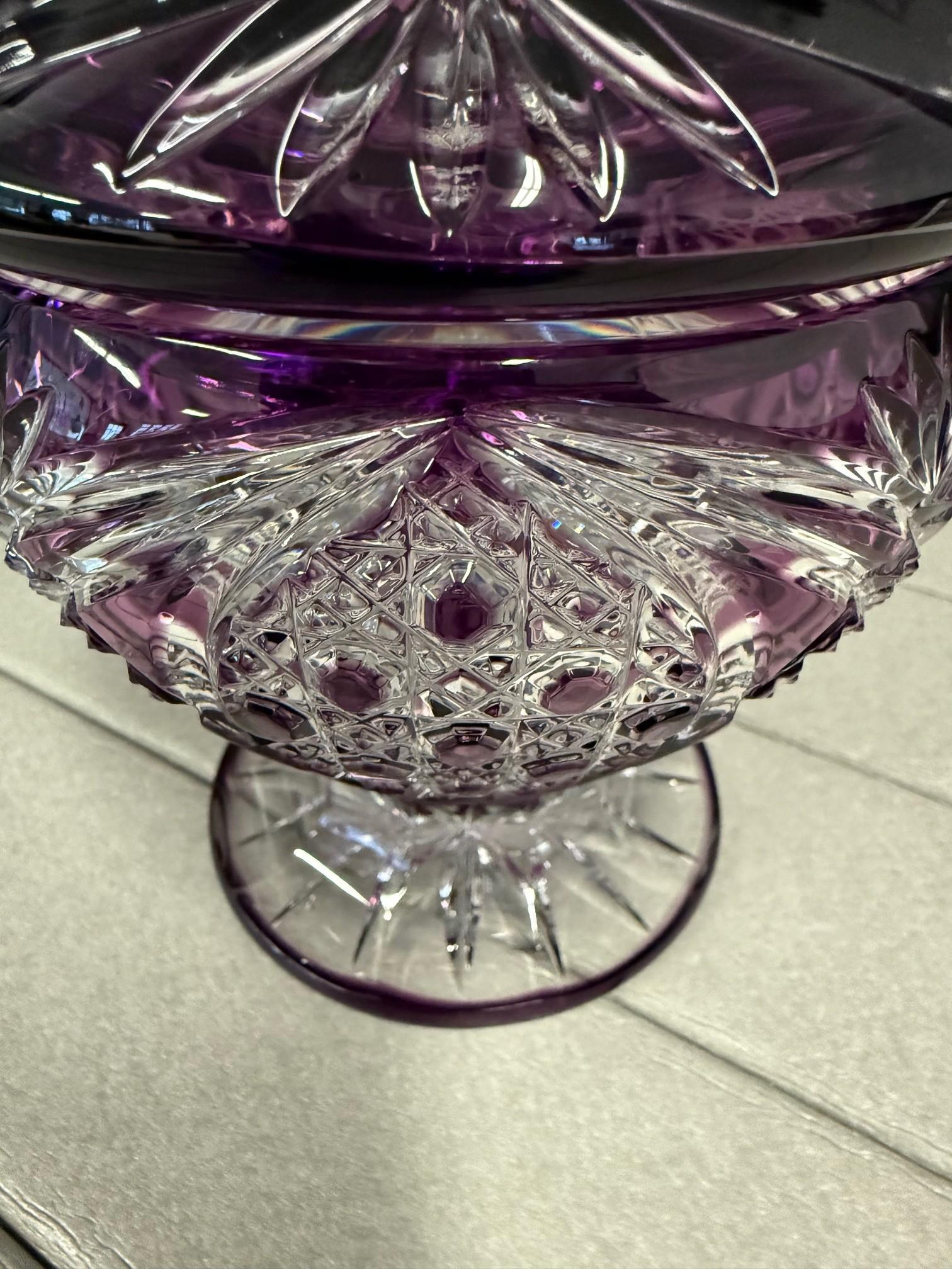 Hand Cut Lead Crystal Candy Dish with Cover by Caesar Crystal Bohemiae Co. For Sale 3