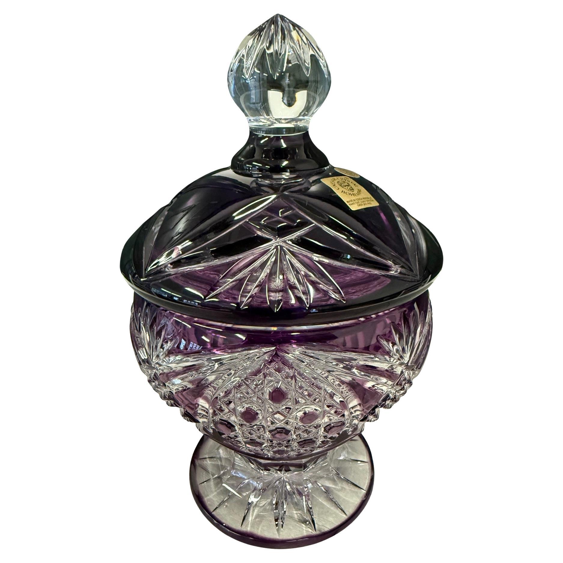 Hand Cut Lead Crystal Candy Dish with Cover by Caesar Crystal Bohemiae Co.