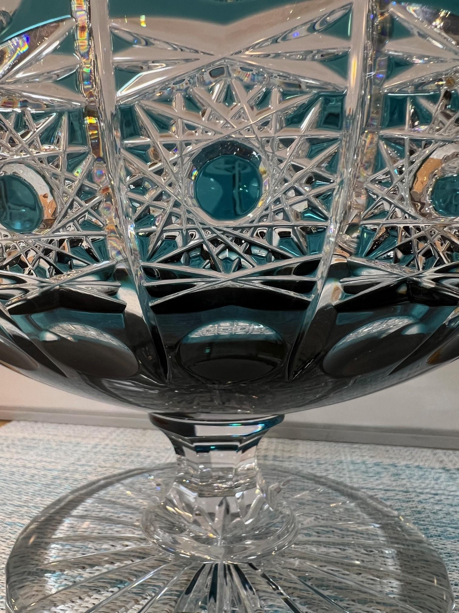 Hand Cut Lead Crystal Centerpiece Pedestal Bowl by Caesar Crystal Bohemiae Co. For Sale 5