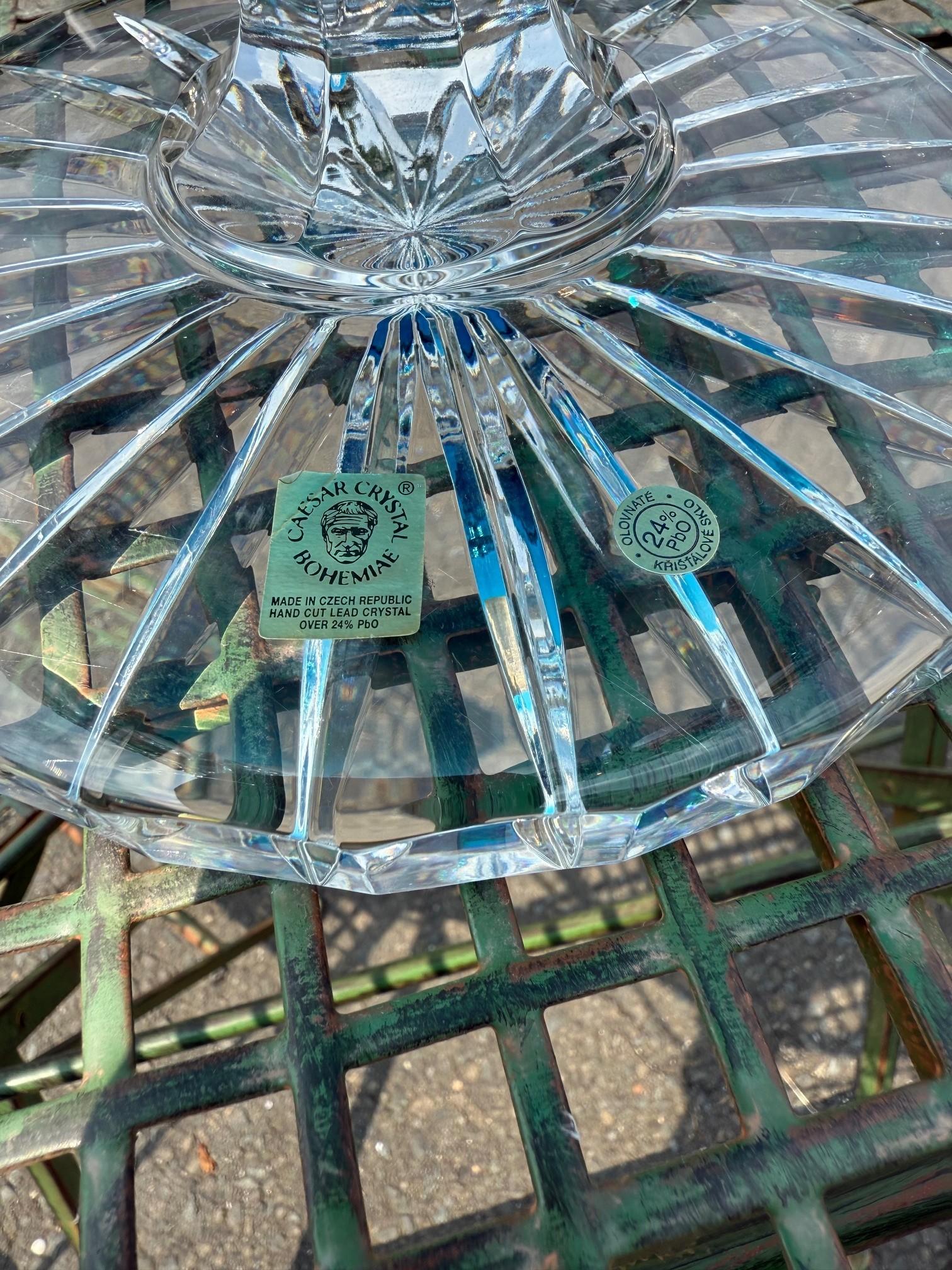 Hand Cut Lead Crystal Centerpiece Pedestal Bowl by Caesar Crystal Bohemiae Co. For Sale 9