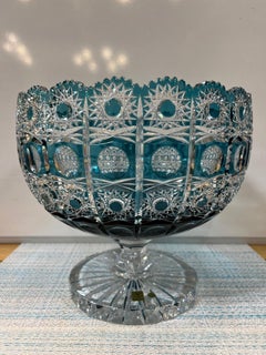 Hand Cut Lead Crystal Centerpiece Pedestal Bowl by Caesar Crystal Bohemiae Co.