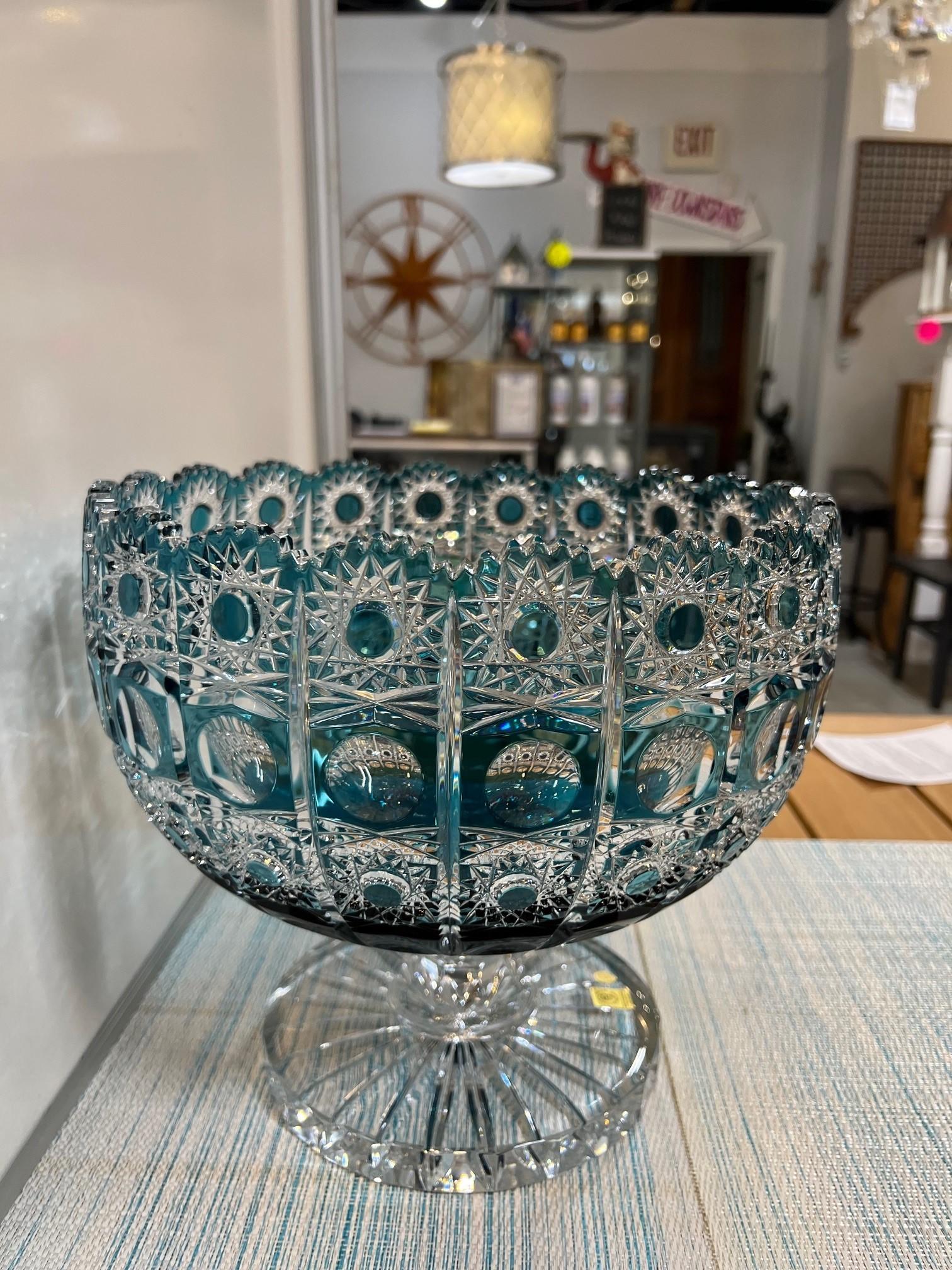 20th Century Hand Cut Lead Crystal Centerpiece Pedestal Bowl by Caesar Crystal Bohemiae Co. For Sale