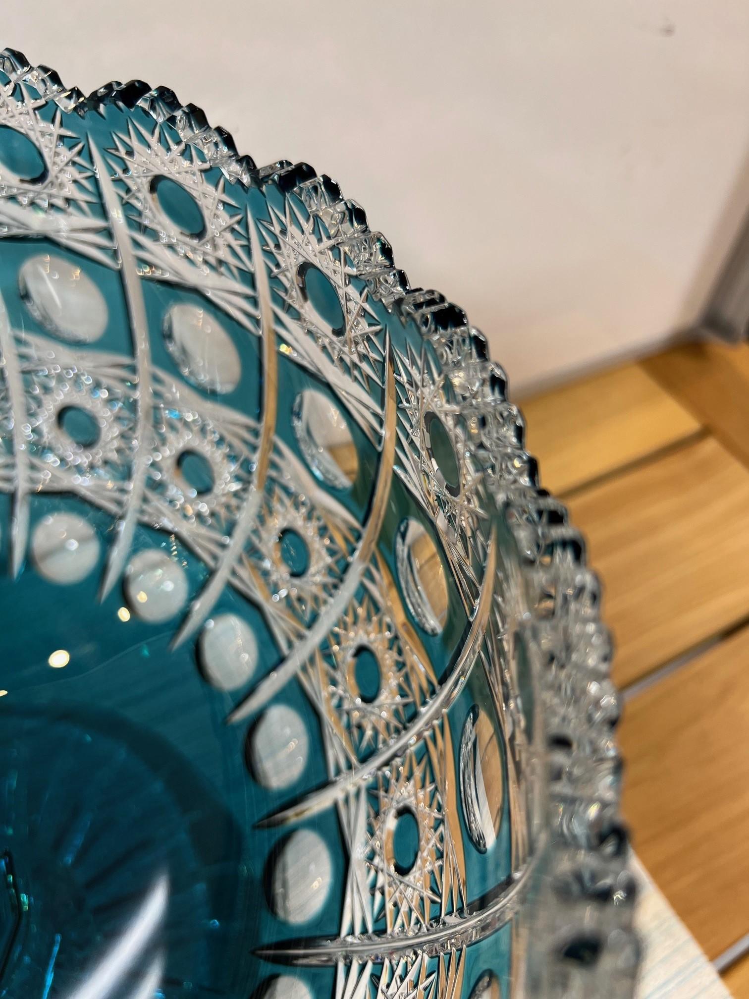 Hand Cut Lead Crystal Centerpiece Pedestal Bowl by Caesar Crystal Bohemiae Co. For Sale 2