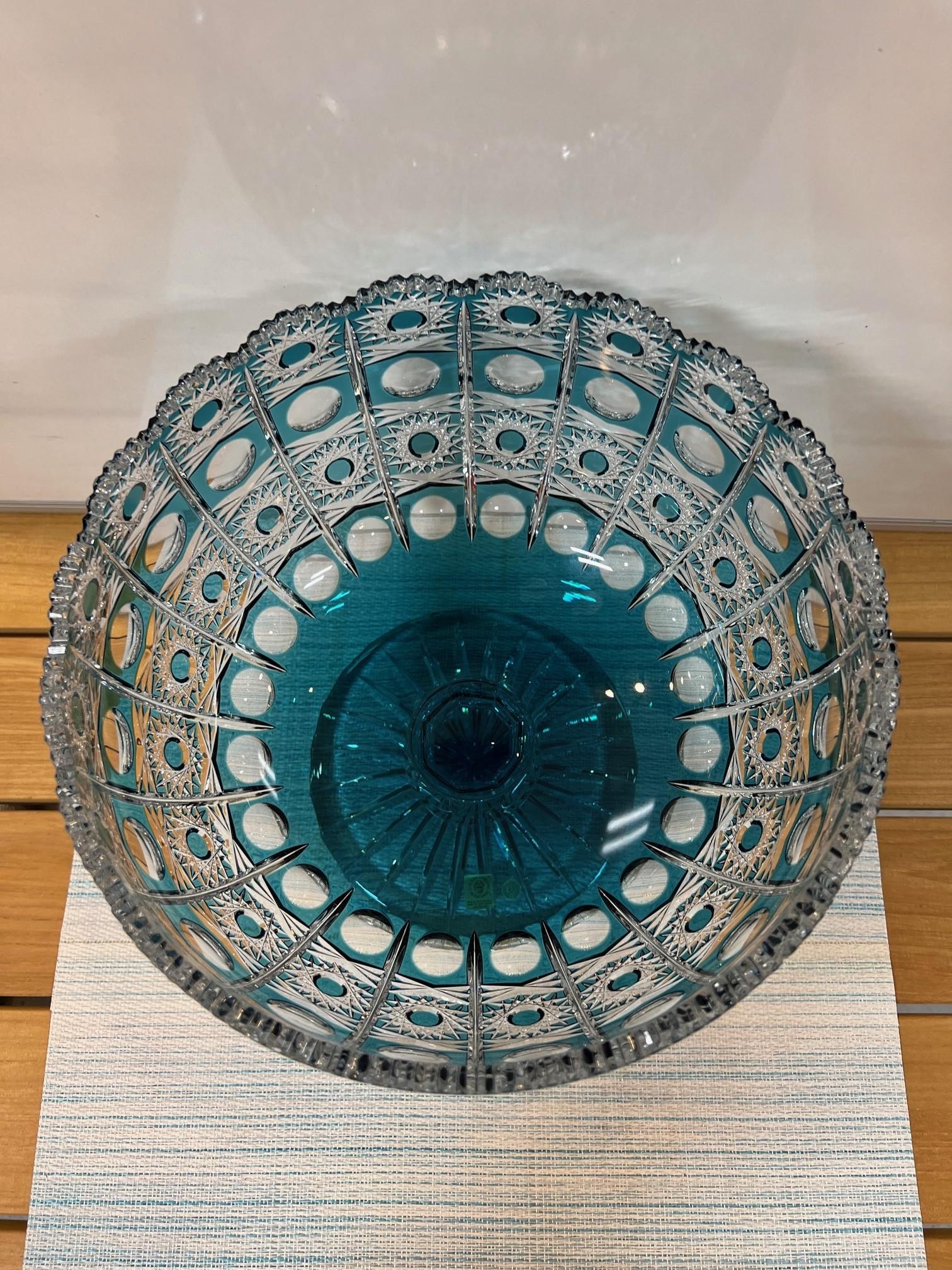 Hand Cut Lead Crystal Centerpiece Pedestal Bowl by Caesar Crystal Bohemiae Co. For Sale 3