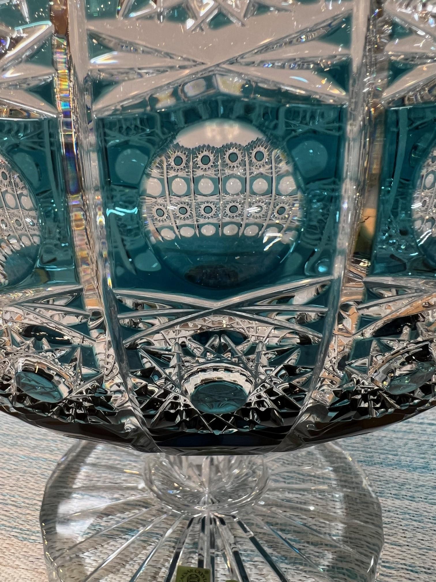 Hand Cut Lead Crystal Centerpiece Pedestal Bowl by Caesar Crystal Bohemiae Co. For Sale 4