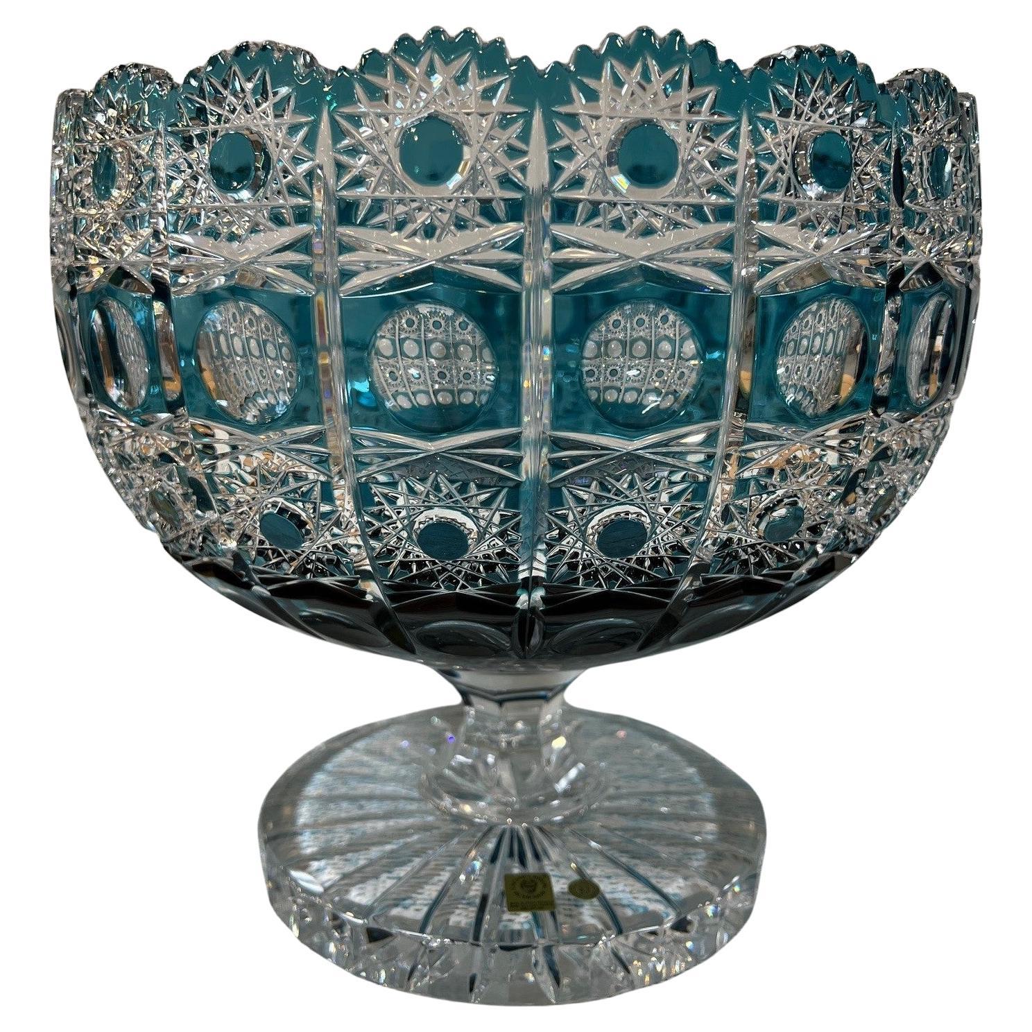 Hand Cut Lead Crystal Centerpiece Pedestal Bowl by Caesar Crystal Bohemiae Co. For Sale