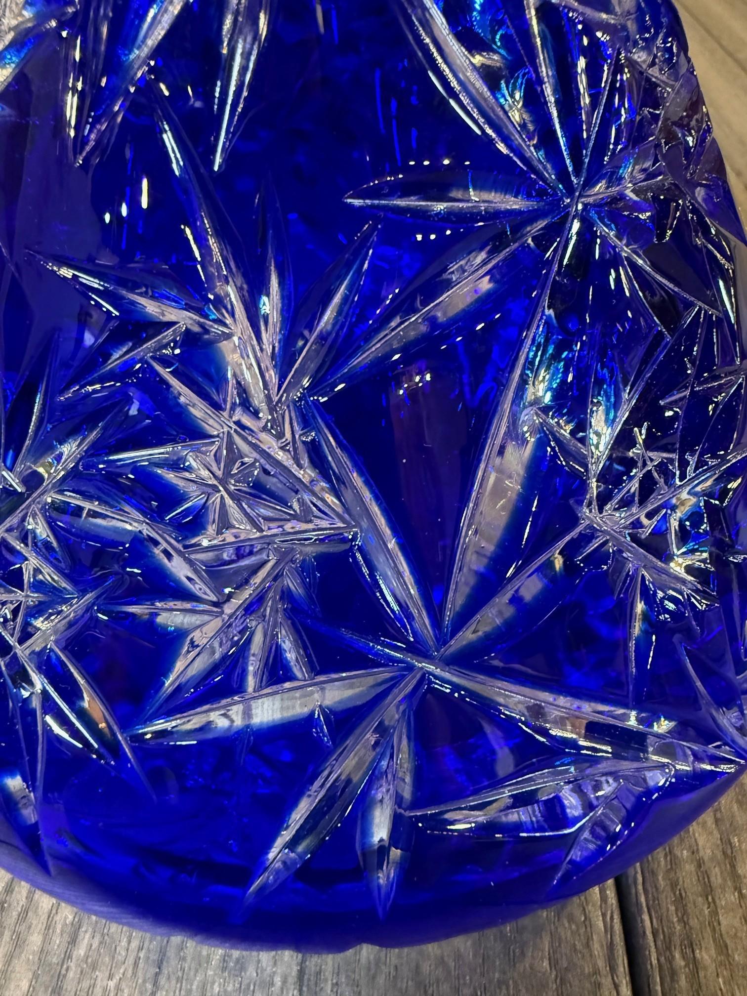 Hand Cut Lead Crystal Cobalt Blue Decanter by Caesar Crystal Bohemiae Co. Czech. 6