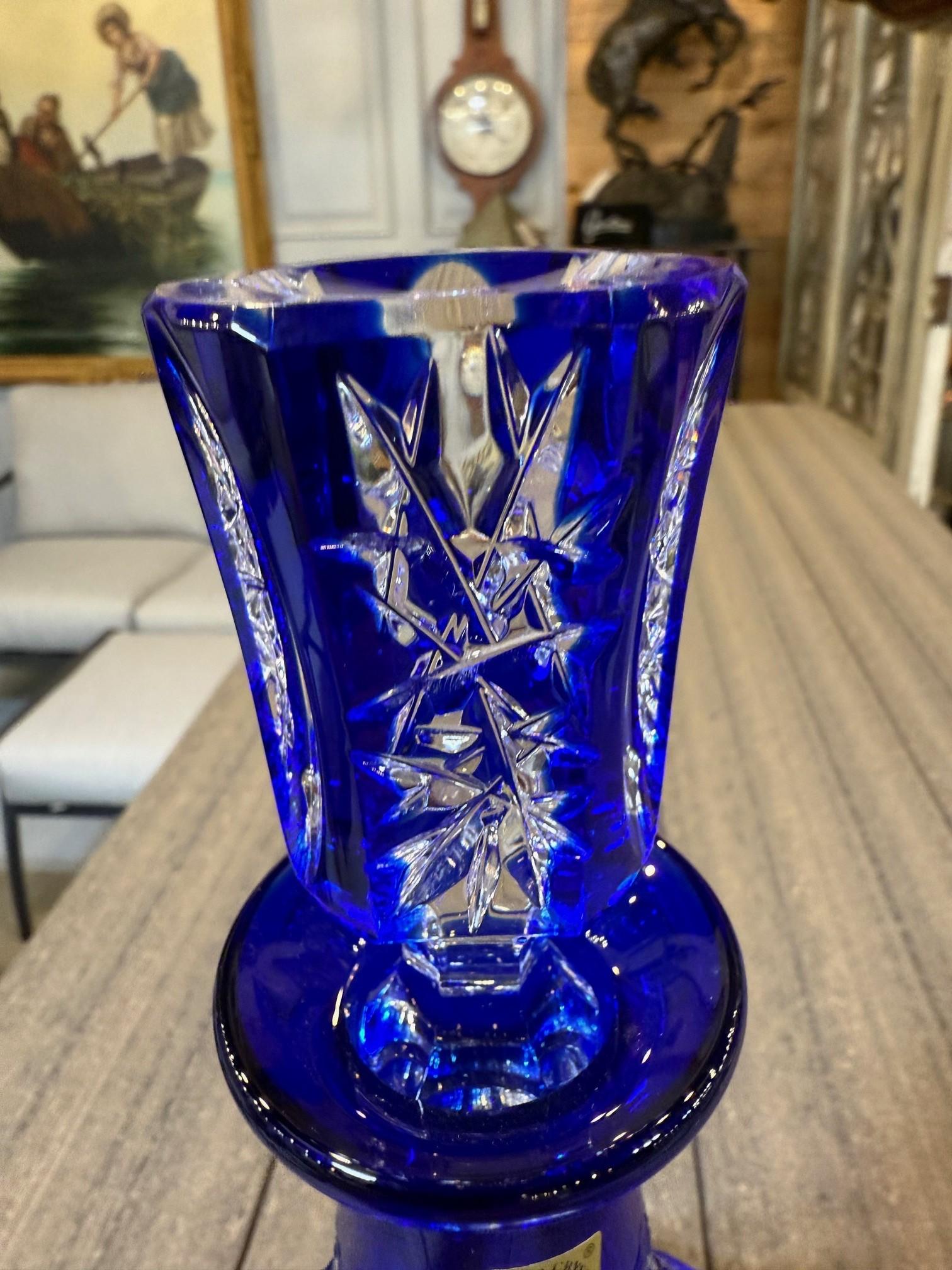Hand Cut Lead Crystal Cobalt Blue Decanter by Caesar Crystal Bohemiae Co. Czech. 7
