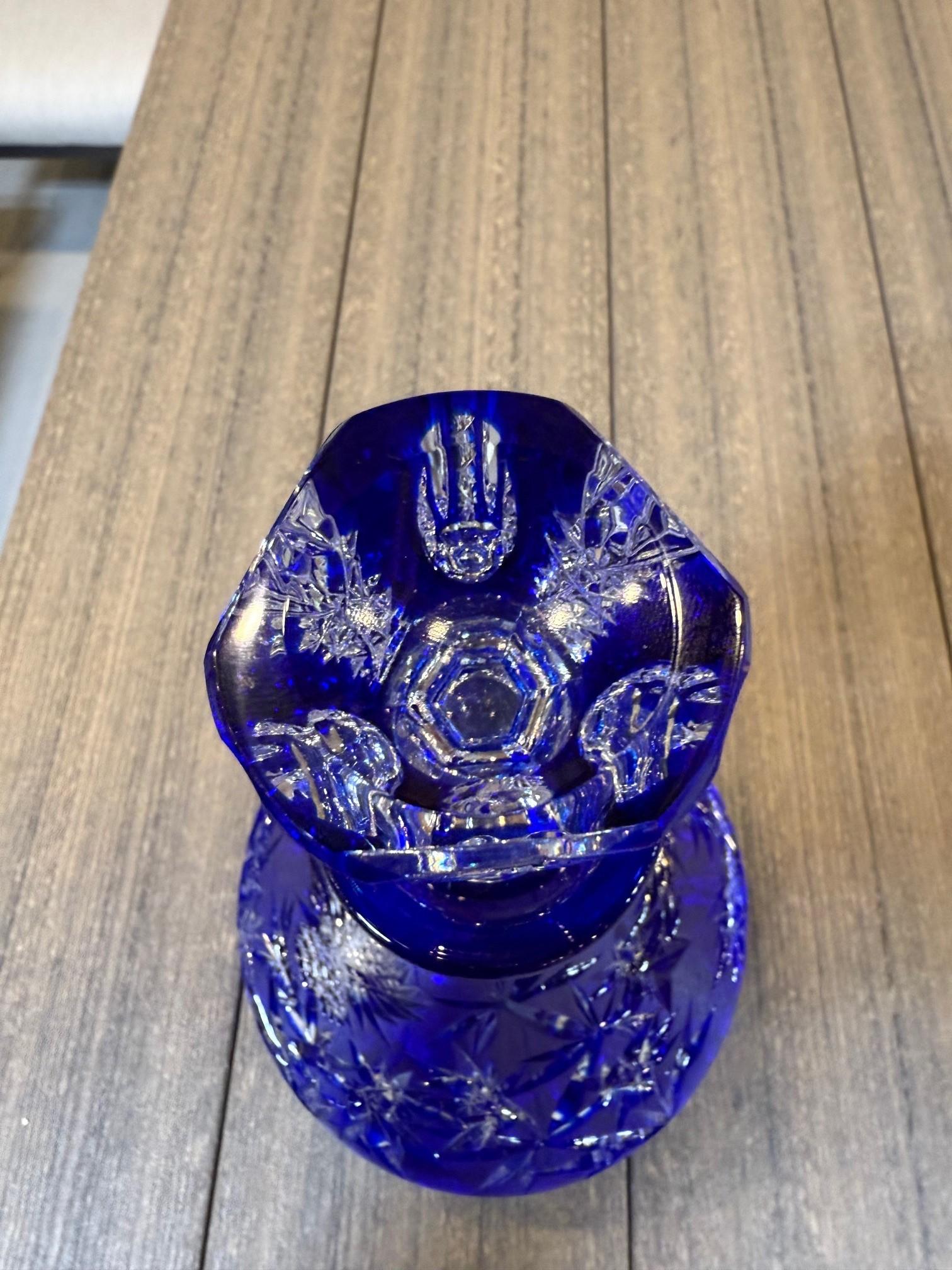Hand Cut Lead Crystal Cobalt Blue Decanter by Caesar Crystal Bohemiae Co. Czech. 8