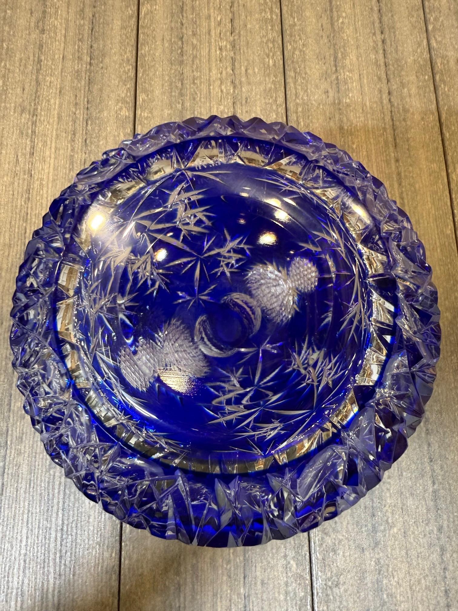 Hand Cut Lead Crystal Cobalt Blue Decanter by Caesar Crystal Bohemiae Co. Czech. 9