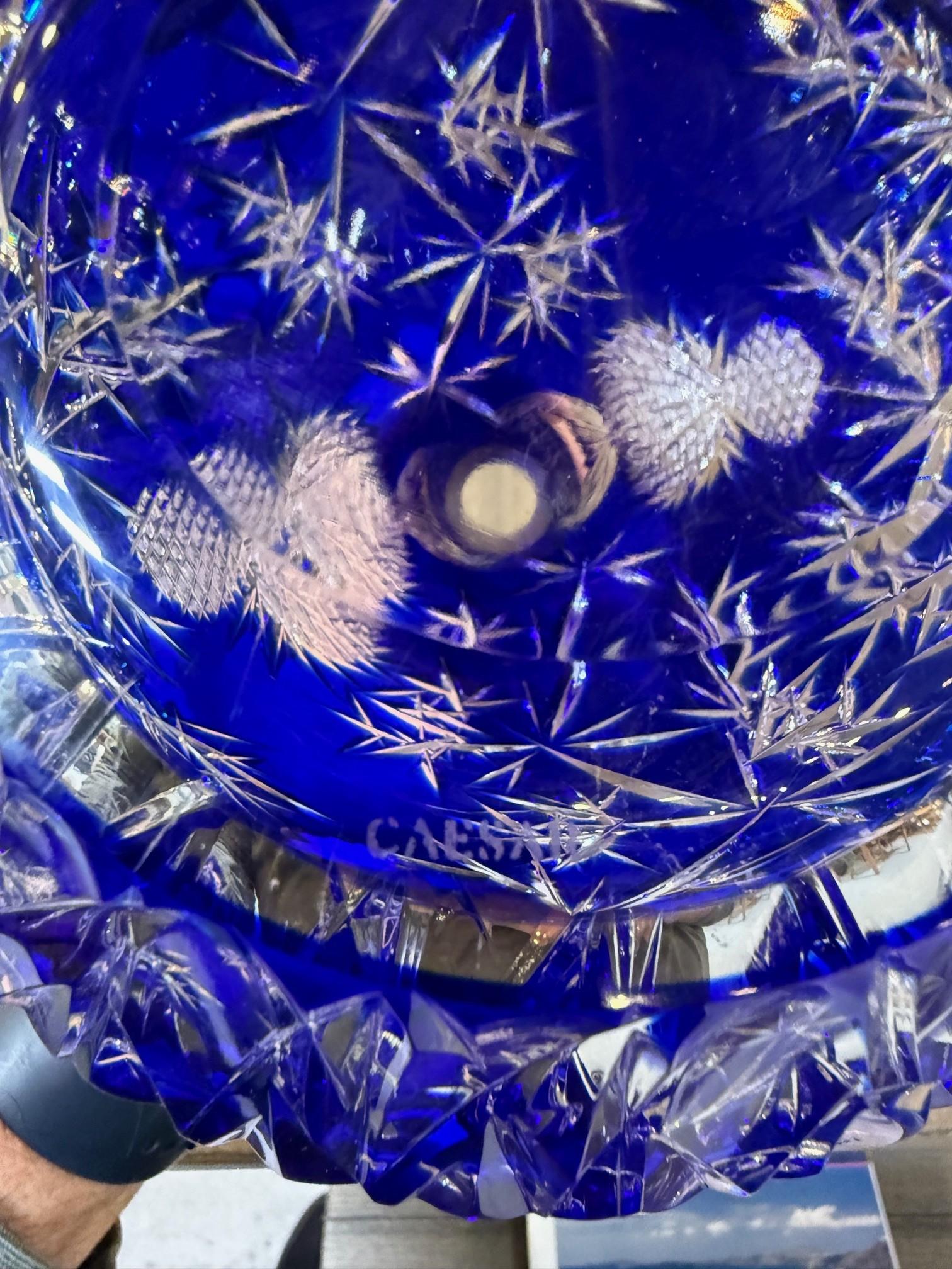 Hand Cut Lead Crystal Cobalt Blue Decanter by Caesar Crystal Bohemiae Co. Czech. 10