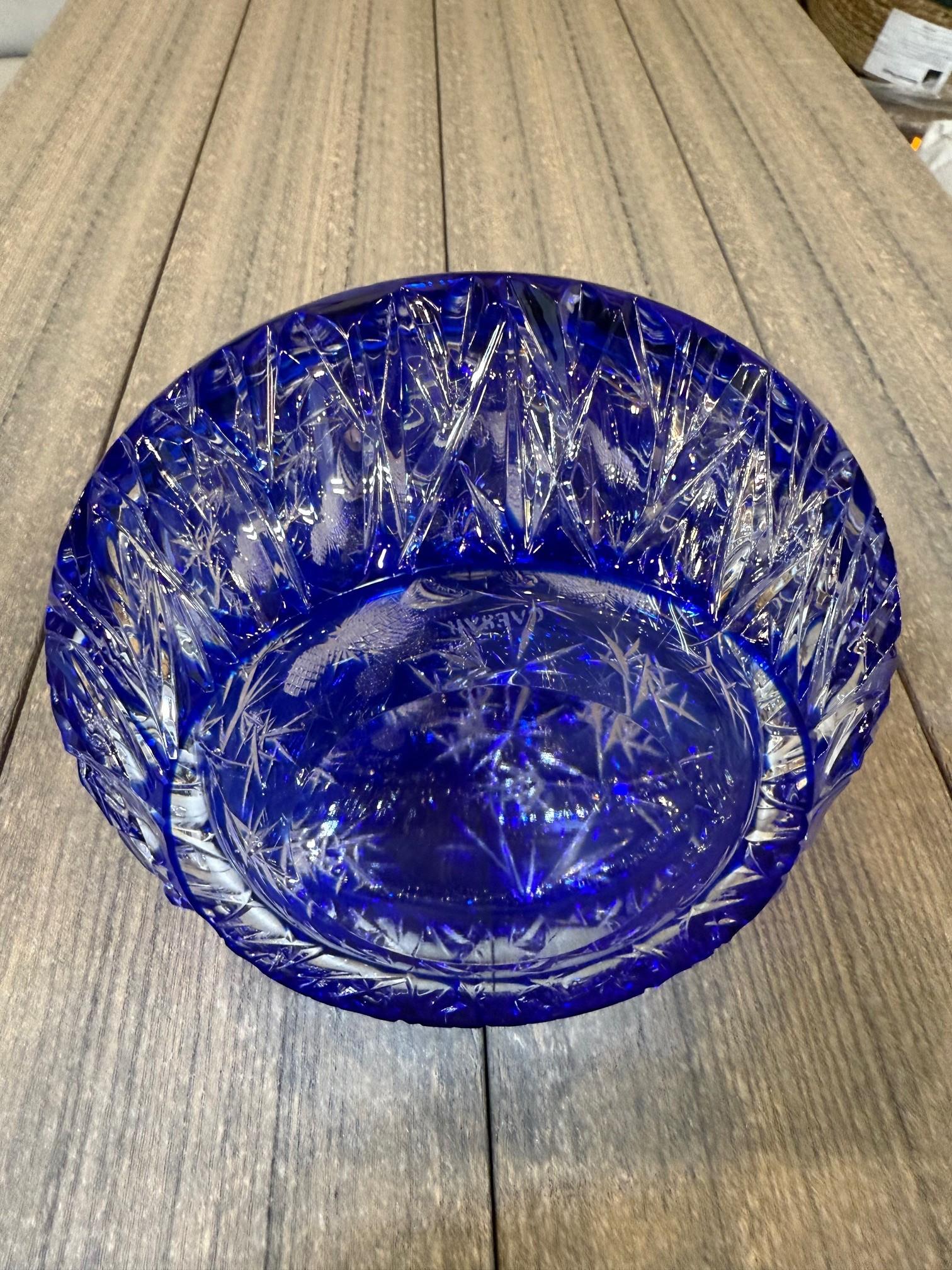 Hand Cut Lead Crystal Cobalt Blue Decanter by Caesar Crystal Bohemiae Co. Czech. 11