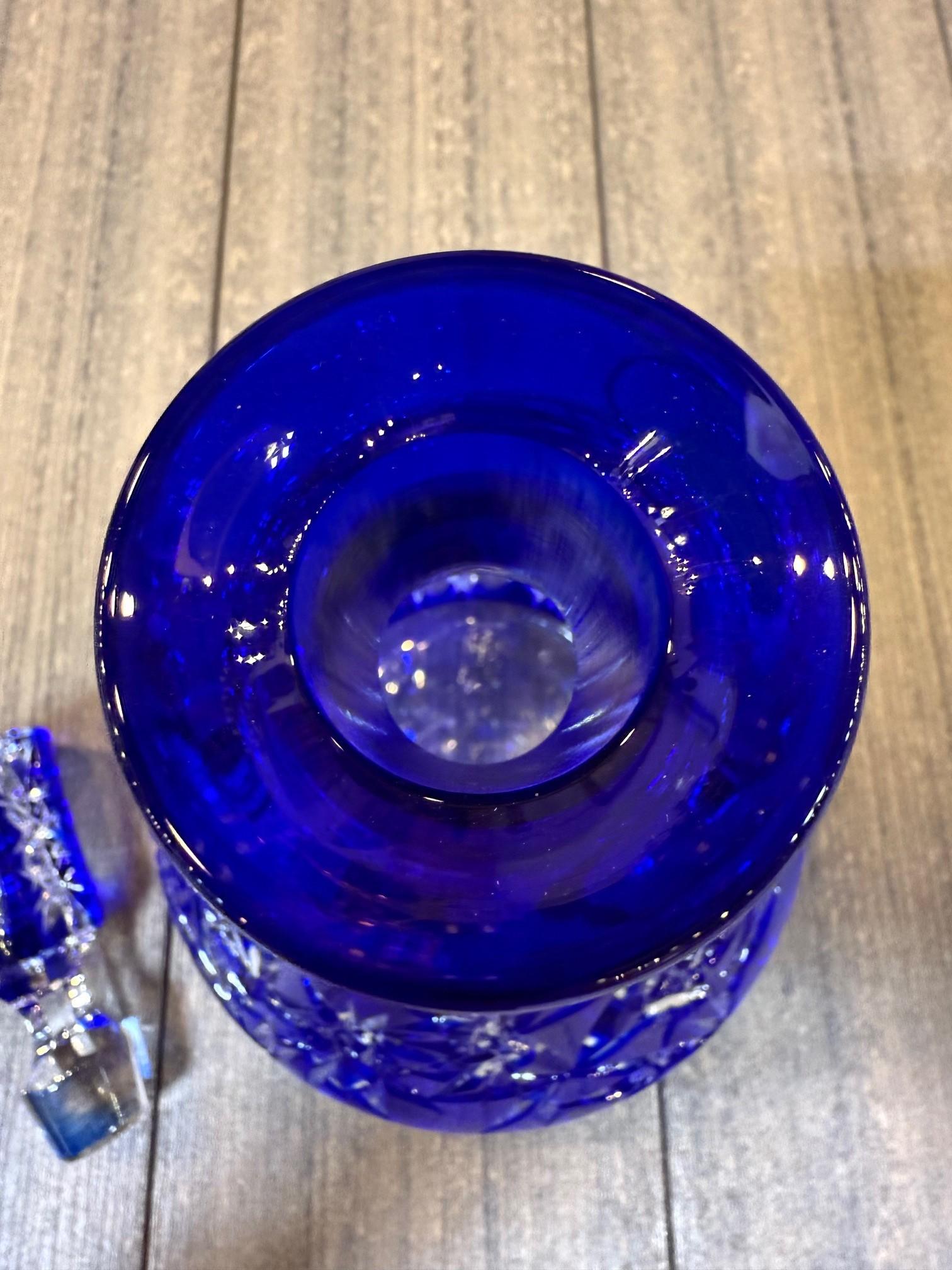 Hand Cut Lead Crystal Cobalt Blue Decanter by Caesar Crystal Bohemiae Co. Czech. 13