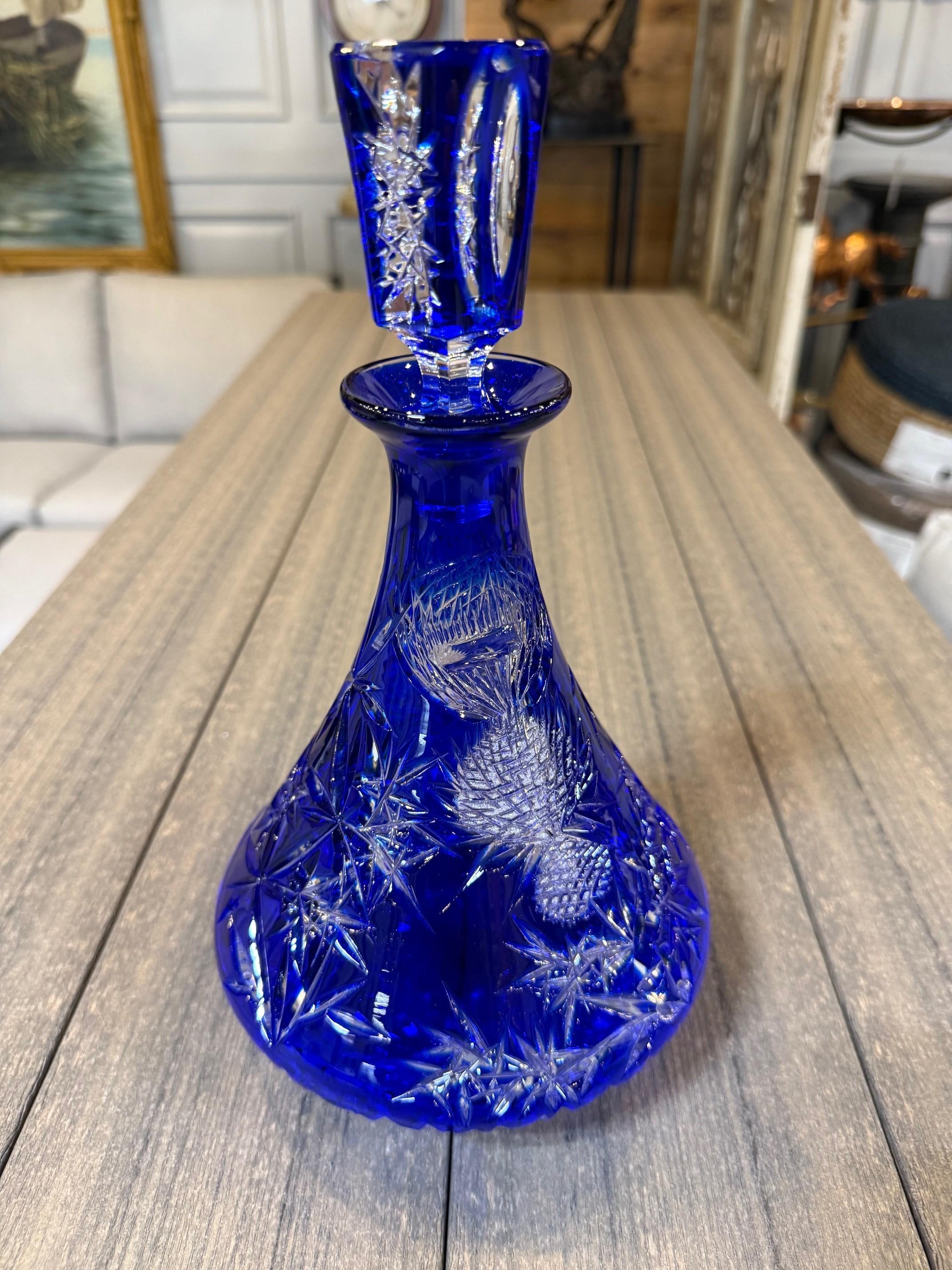 Hand Cut Lead Crystal Cobalt Blue Decanter by Caesar Crystal Bohemiae Co. Czech. 4