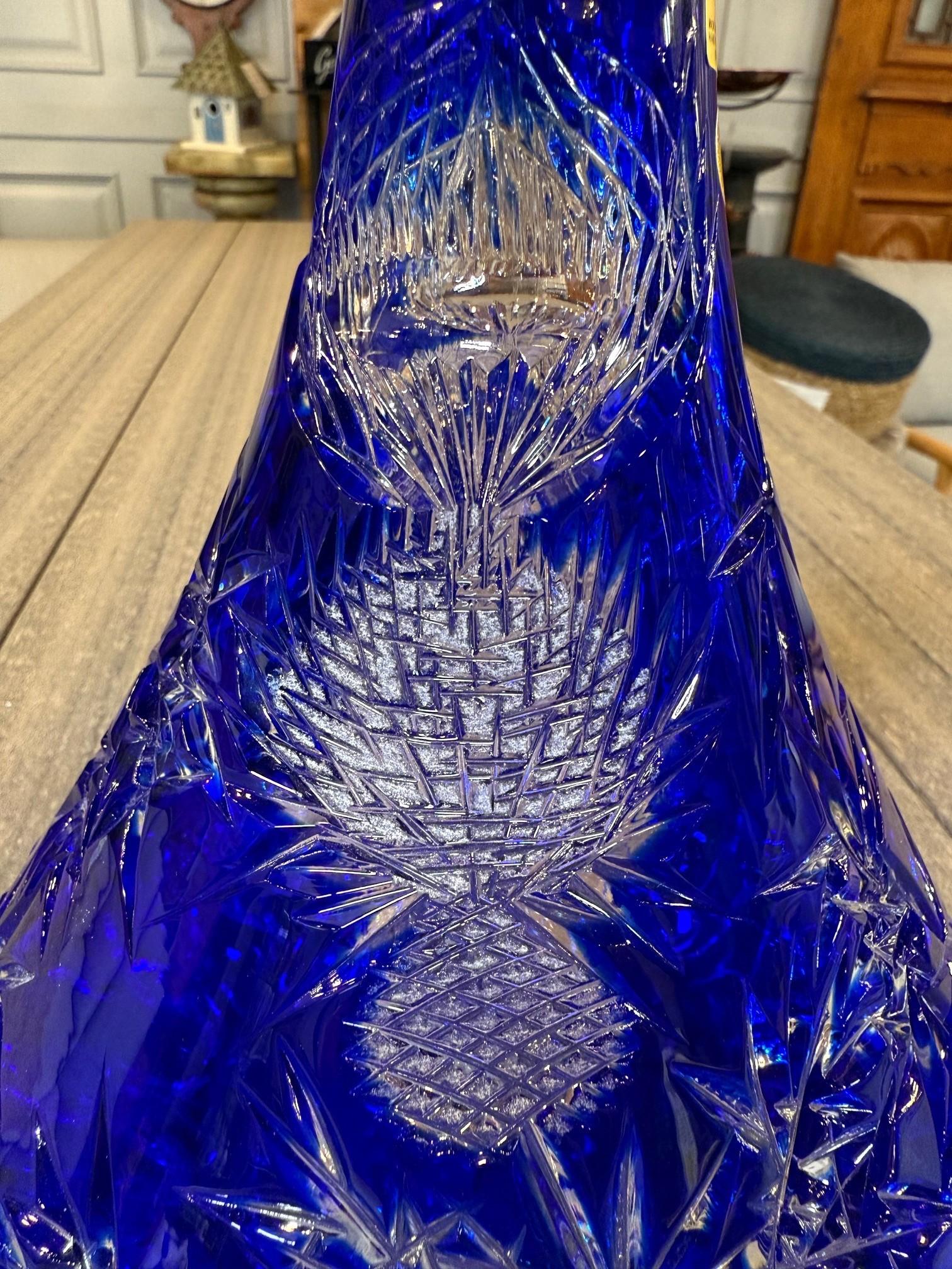 Hand Cut Lead Crystal Cobalt Blue Decanter by Caesar Crystal Bohemiae Co. Czech. 5