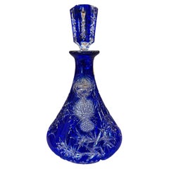 Vintage Hand Cut Lead Crystal Cobalt Blue Decanter by Caesar Crystal Bohemiae Co. Czech.