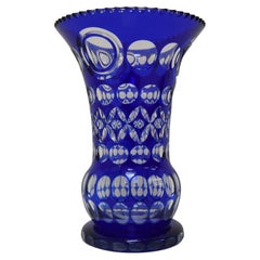 Used Hand Cut Lead Crystal Cobalt Blue Vase by Caesar Crystal Bohemiae Co, 1980s