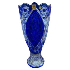 Hand Cut Lead Crystal Cobalt Blue Vase by Caesar Crystal Bohemiae Co. Czech.