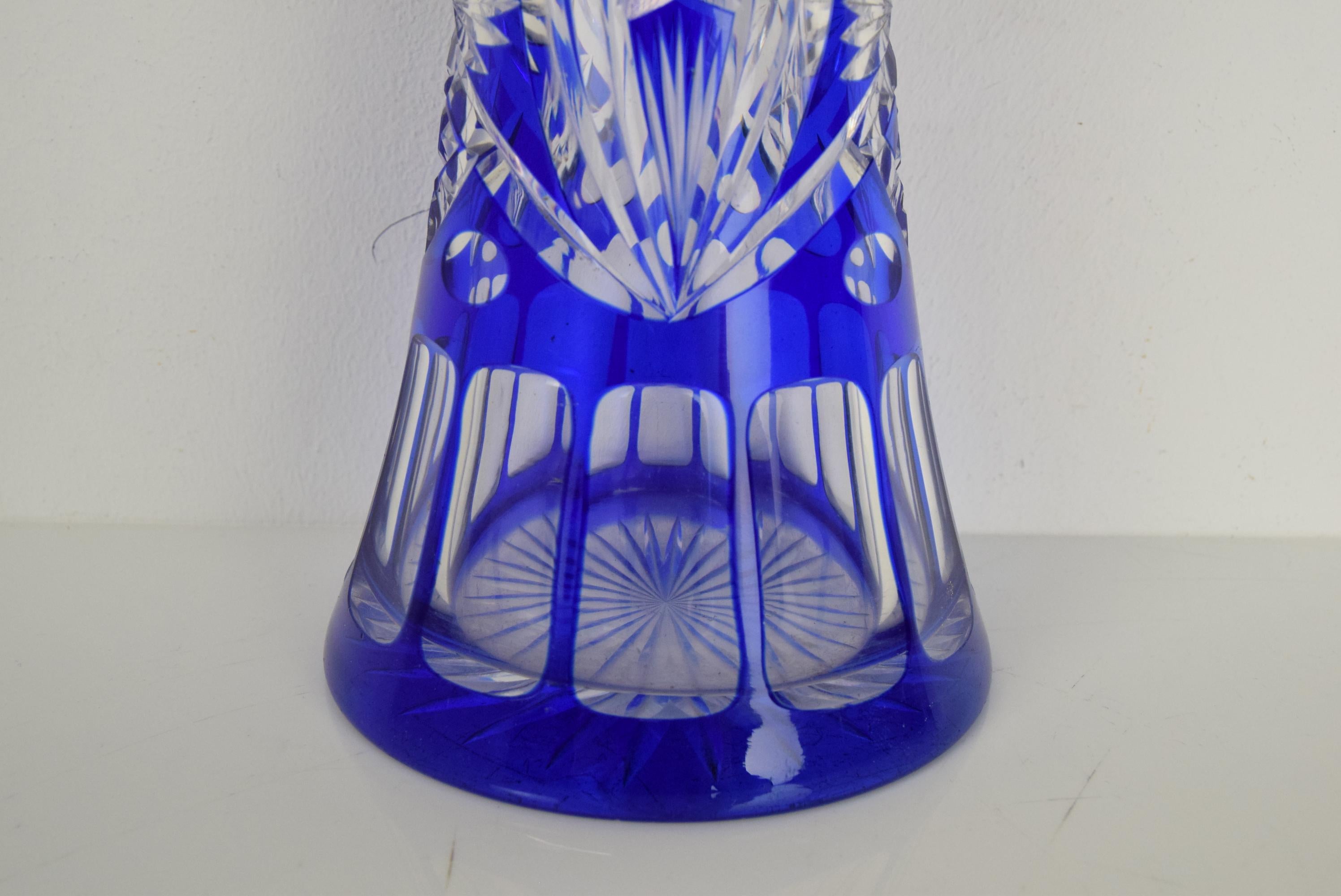 Hand Cut Lead Crystal Cobalt Blue Vase by Caesar Crystal Bohemiae Co, 1980s 3