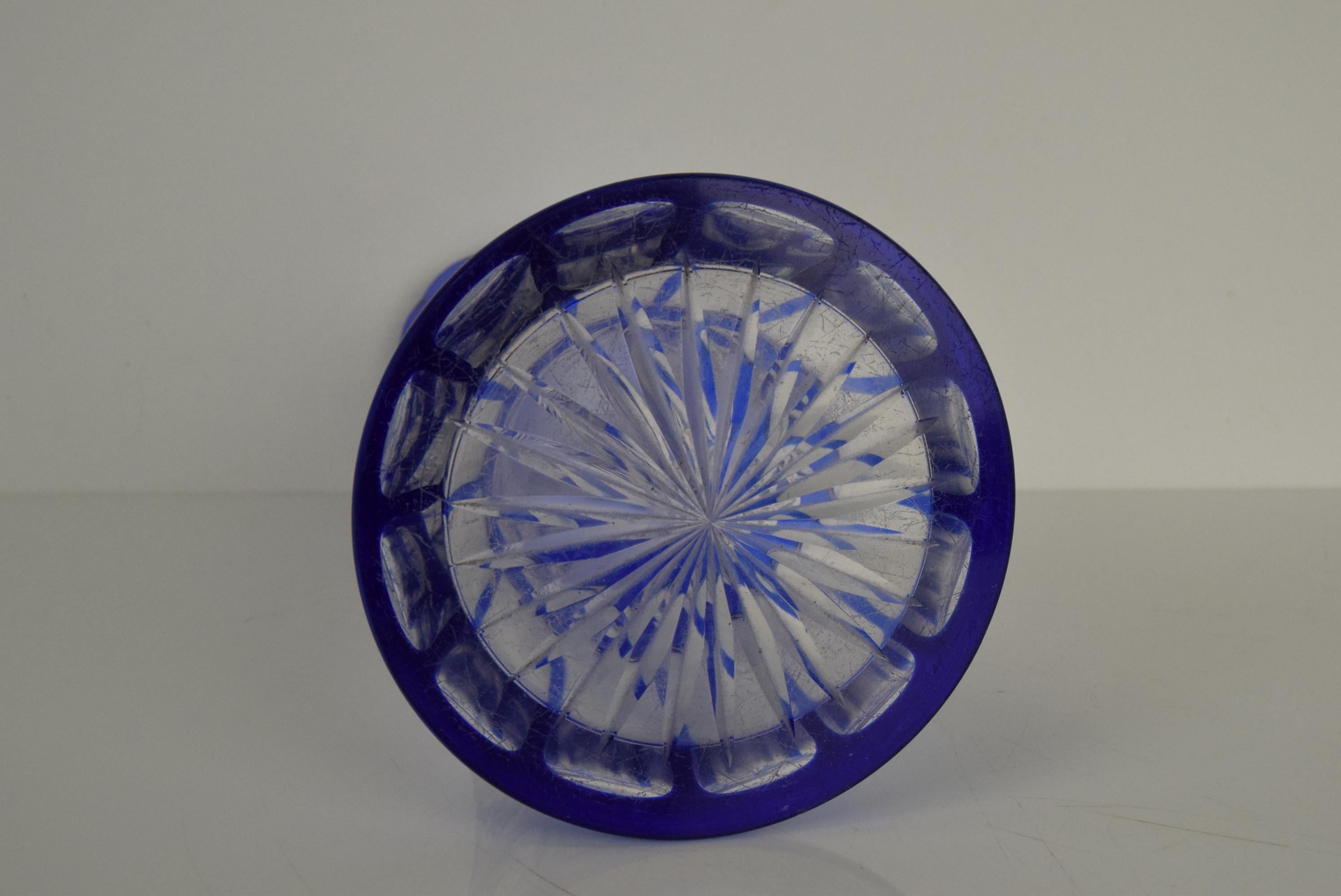 Hand Cut Lead Crystal Cobalt Blue Vase by Caesar Crystal Bohemiae Co, 1980s 4
