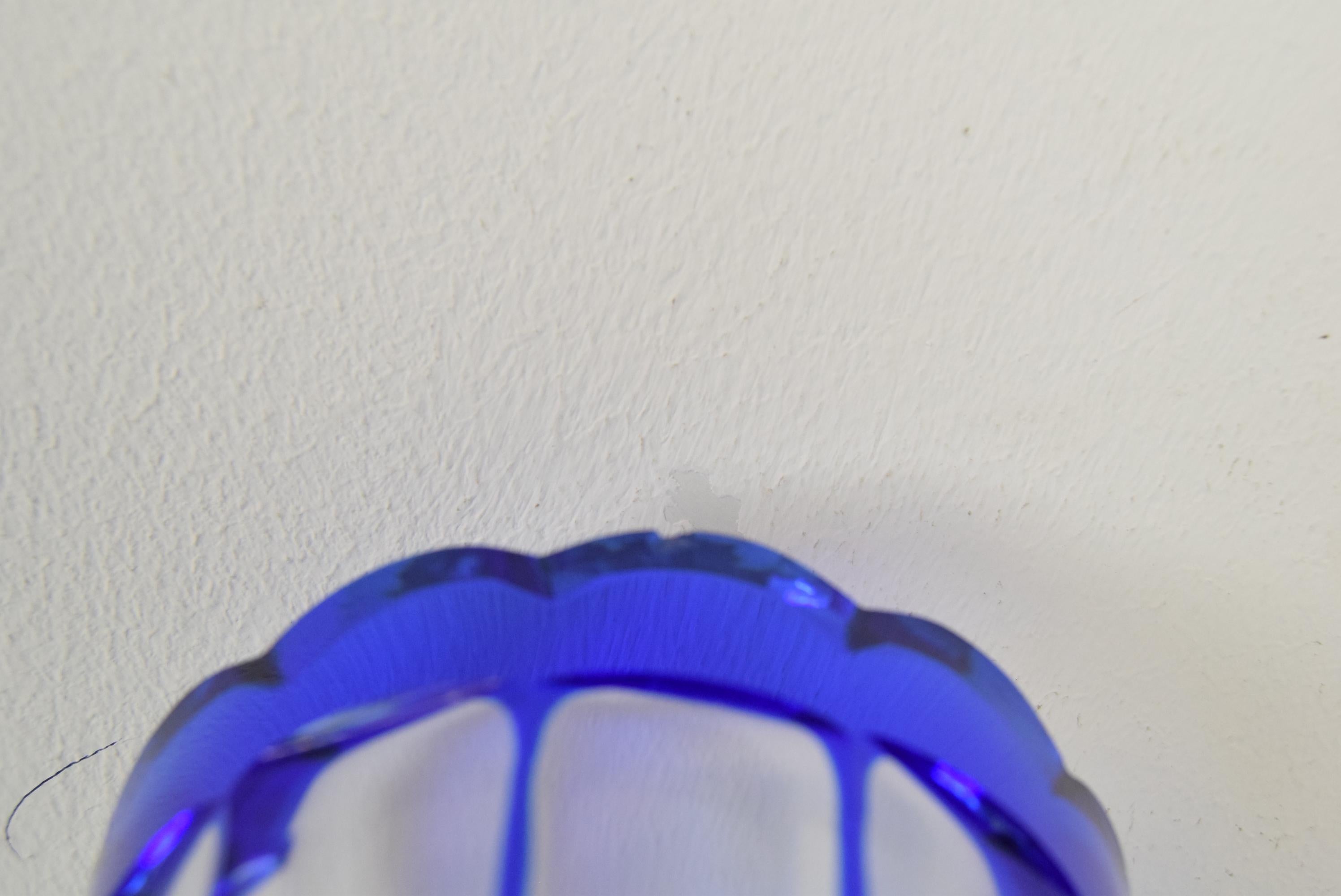 Hand Cut Lead Crystal Cobalt Blue Vase by Caesar Crystal Bohemiae Co, 1980s 5