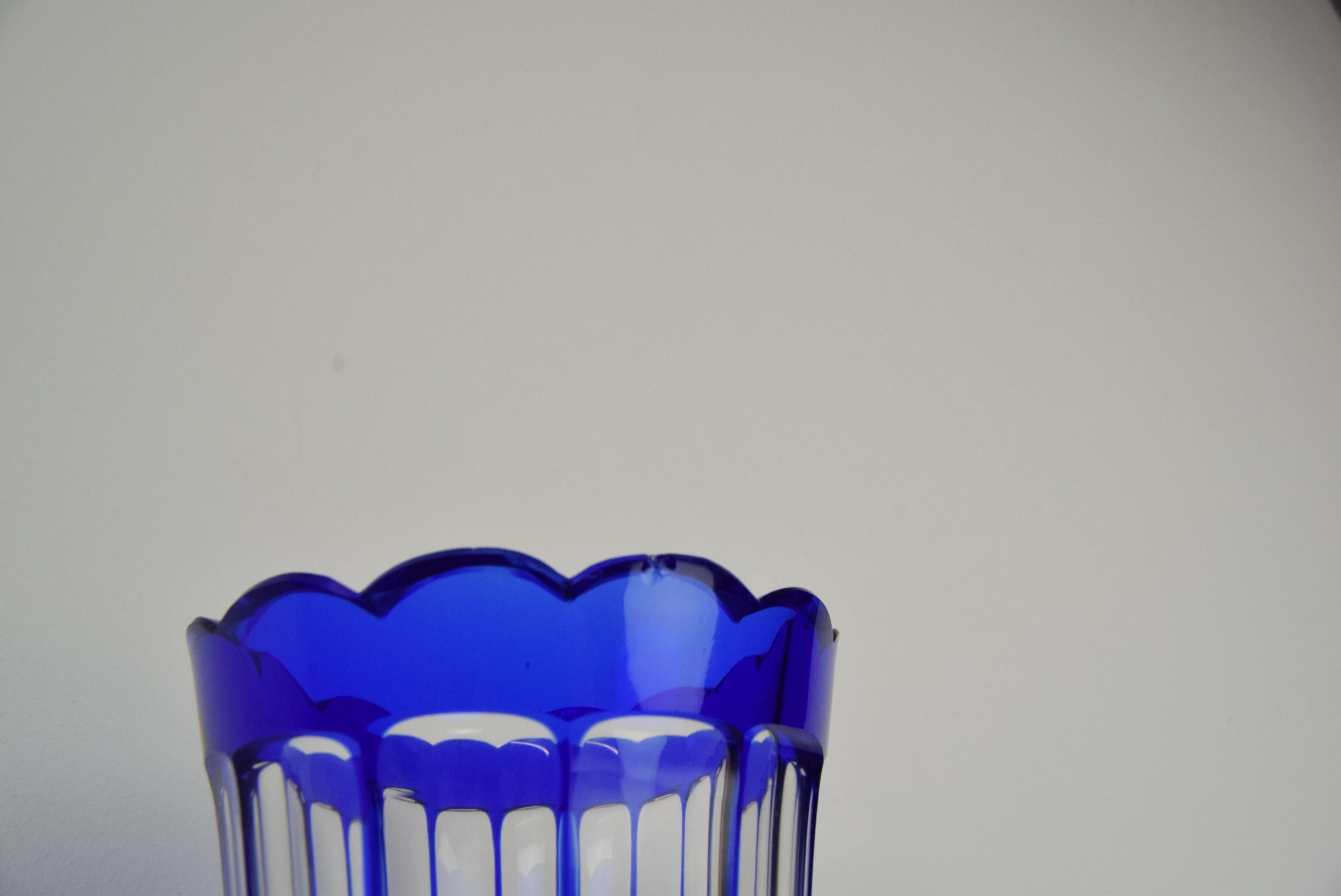 Hand Cut Lead Crystal Cobalt Blue Vase by Caesar Crystal Bohemiae Co, 1980s 6