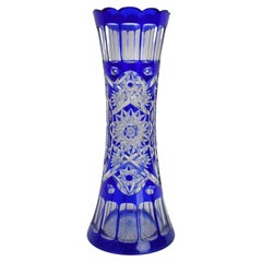 Hand Cut Lead Crystal Cobalt Blue Vase by Caesar Crystal Bohemiae Co, 1980s