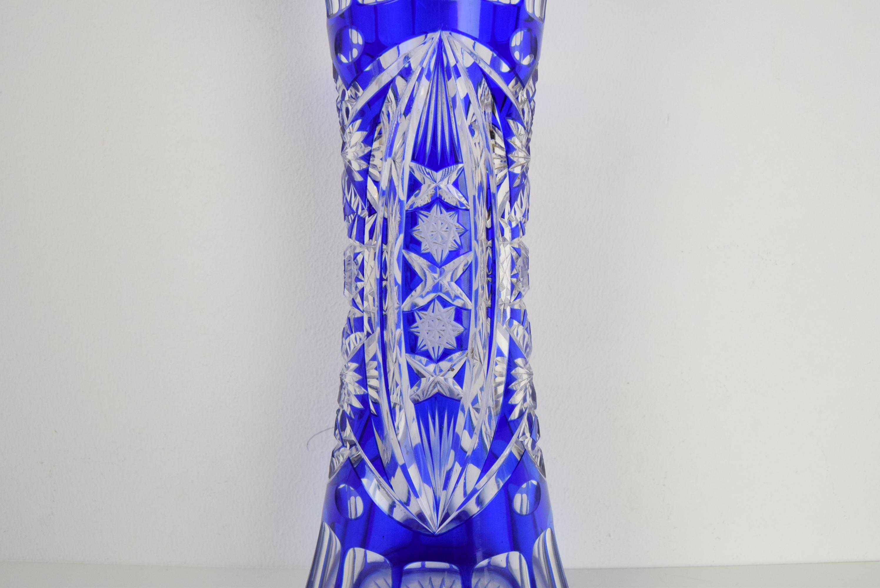 Hand Cut Lead Crystal Cobalt Blue Vase by Caesar Crystal Bohemiae Co, 1980s 2