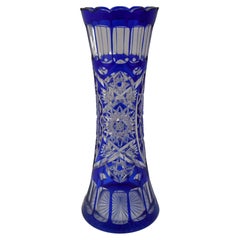 Hand Cut Lead Crystal Cobalt Blue Vase by Caesar Crystal Bohemiae Co, 1980s