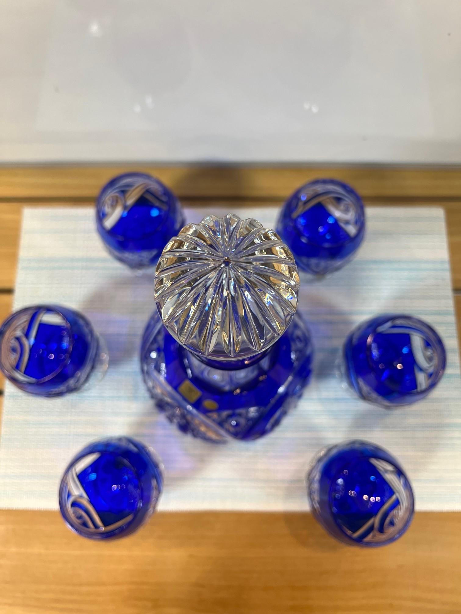Carafe en cristal de plomb taillé à la main et 6 verres à marque Caesar Crystal Bohemiae Co. en vente 7
