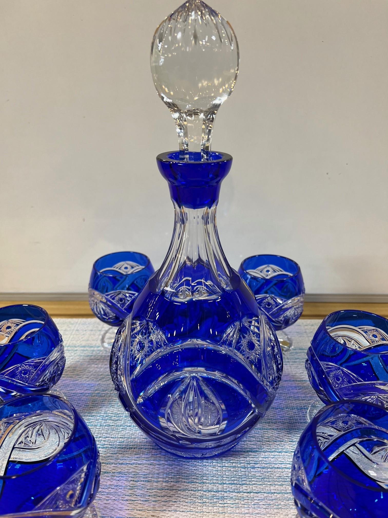 Cristal Carafe en cristal de plomb taillé à la main et 6 verres à marque Caesar Crystal Bohemiae Co. en vente