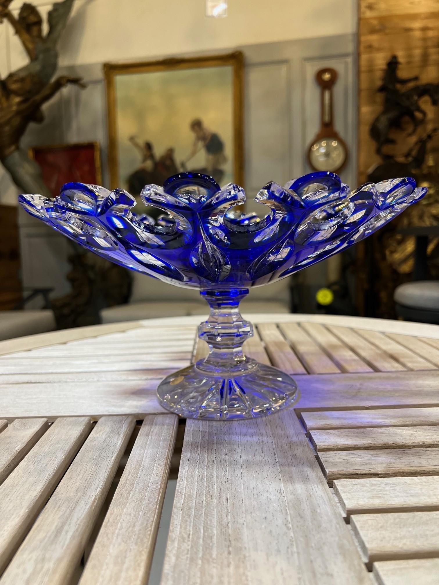 Hand Cut Lead Crystal Footed Fruit Bowl by Caesar Crystal Bohemiae Co. For Sale 3