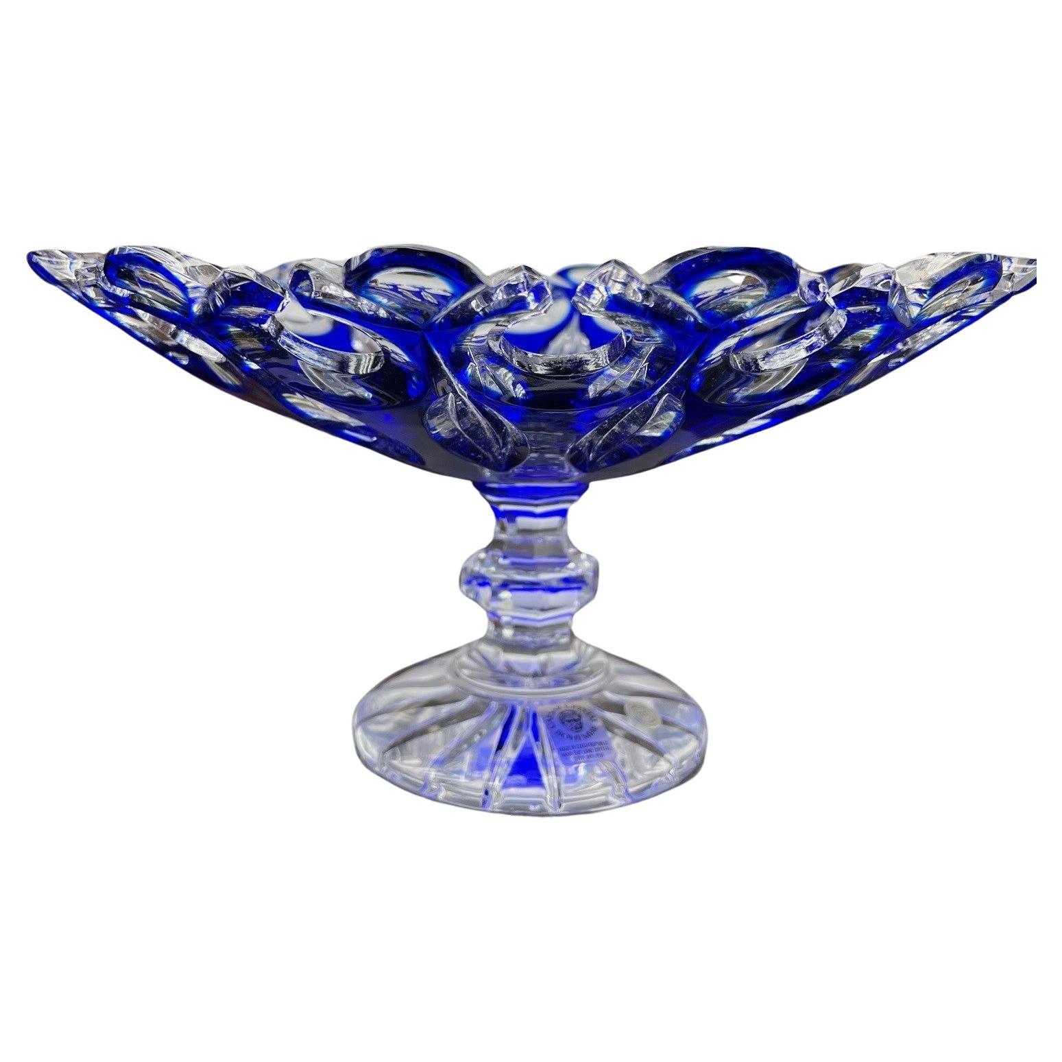 Hand Cut Lead Crystal Footed Fruit Bowl by Caesar Crystal Bohemiae Co. For Sale