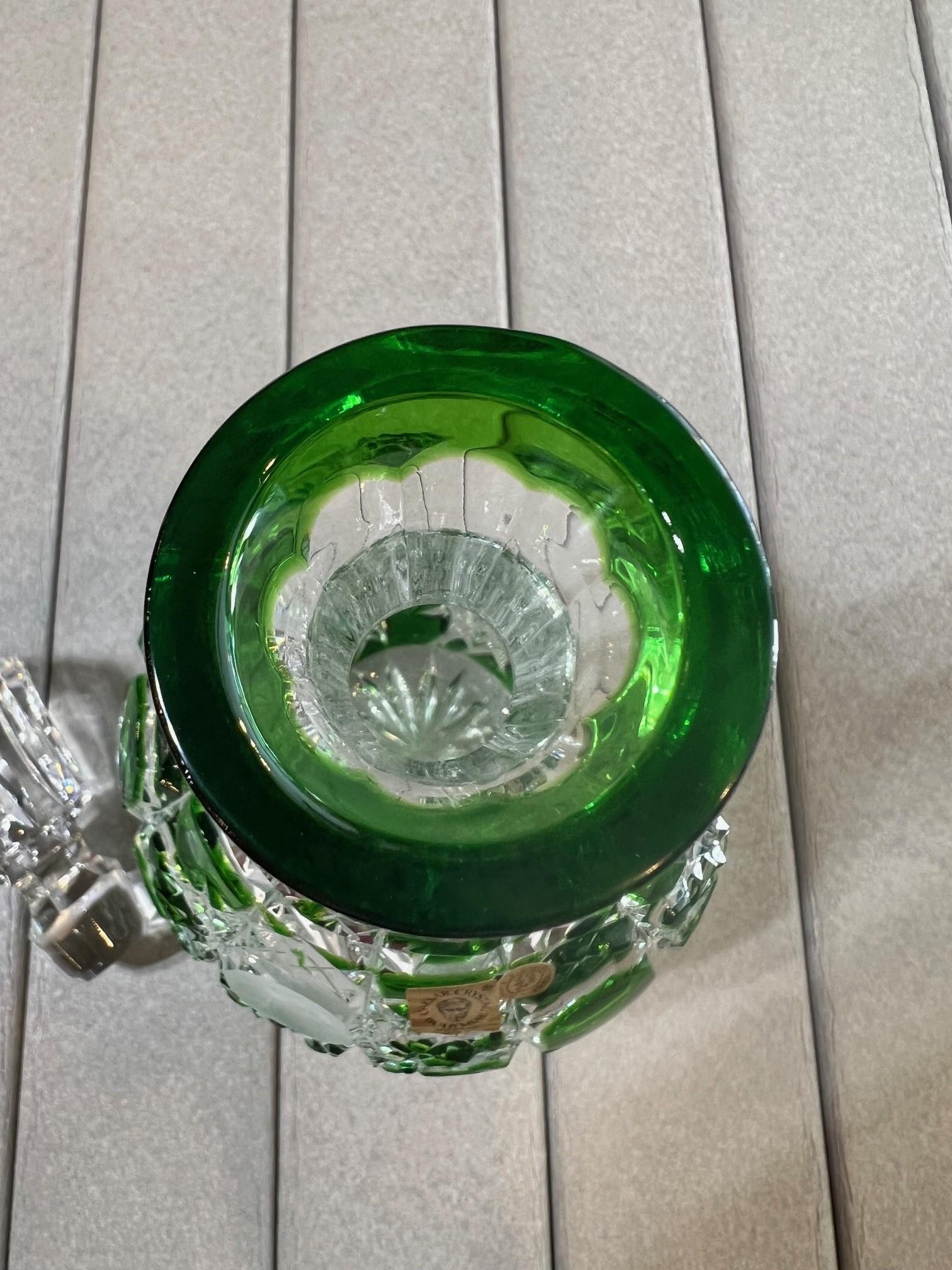 Grüner Dekanter aus handgeschliffenem Bleikristall von Caesar Crystal Bohemiae Co. Tschechisch. im Angebot 6