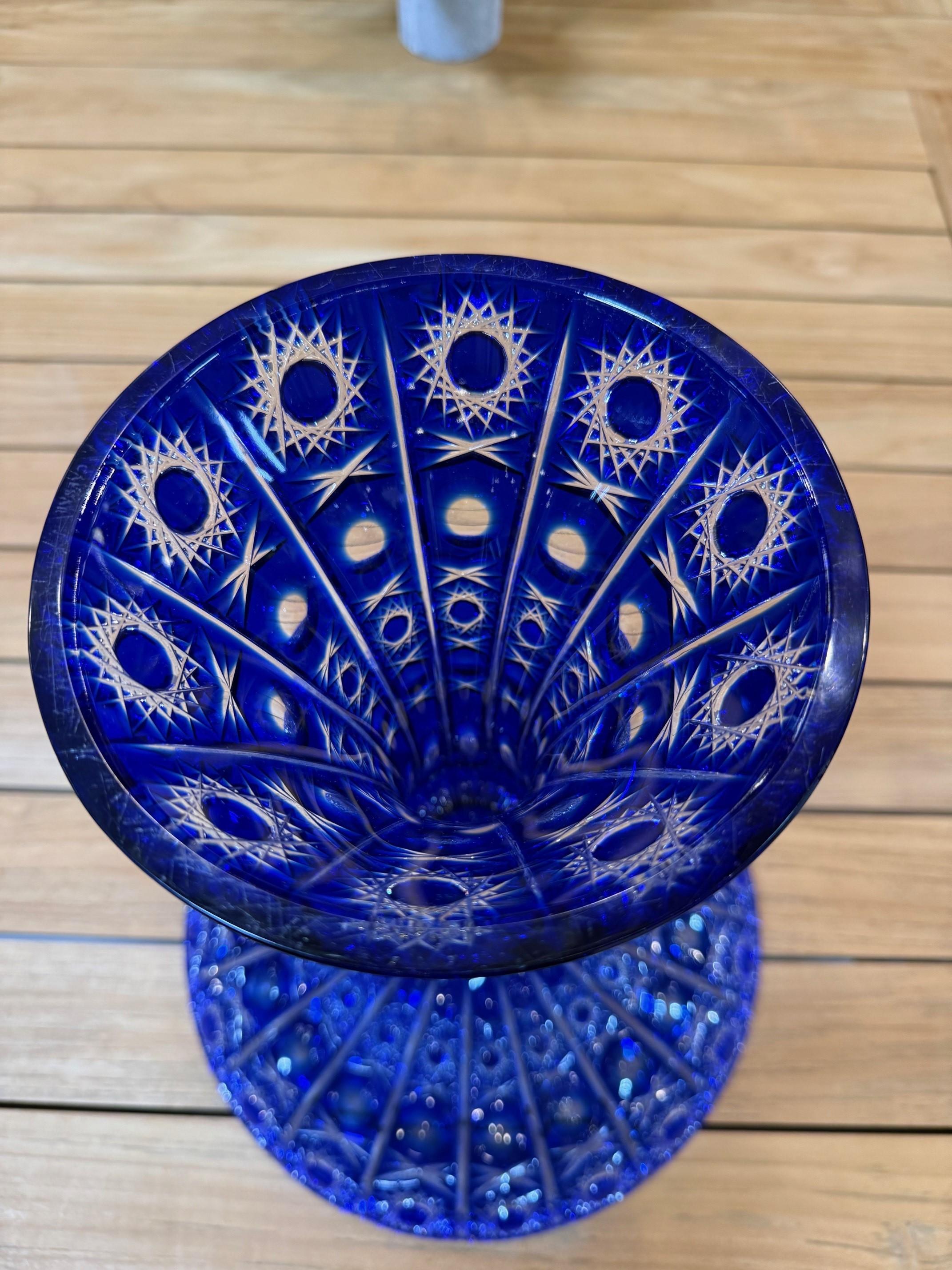 Grand bol à piédestal en cristal de plomb taillé à la main, compote Caesar Crystal Bohemiae Co. en vente 6